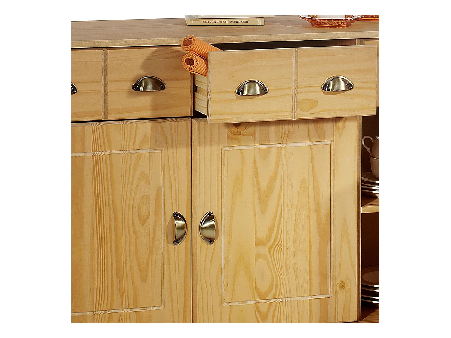 Buffet salle à manger COLMAR L 134 cm en bois massif finition laquée 3 tiroirs 3 portes avec 2 étagères