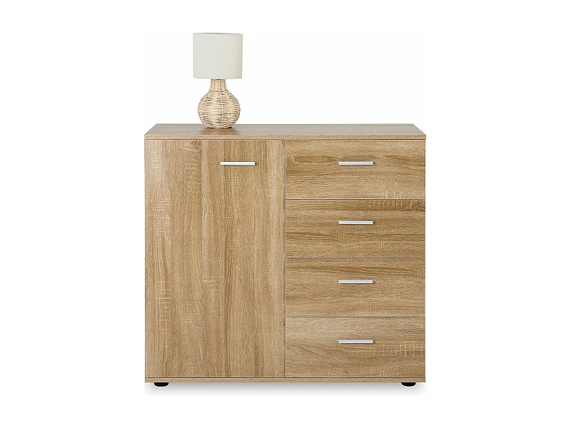 Buffet salle à manger CHICAGO L 91 cm en bois coloris chêne sonoma avec 4 tiroirs et 1 porte, meuble rangement