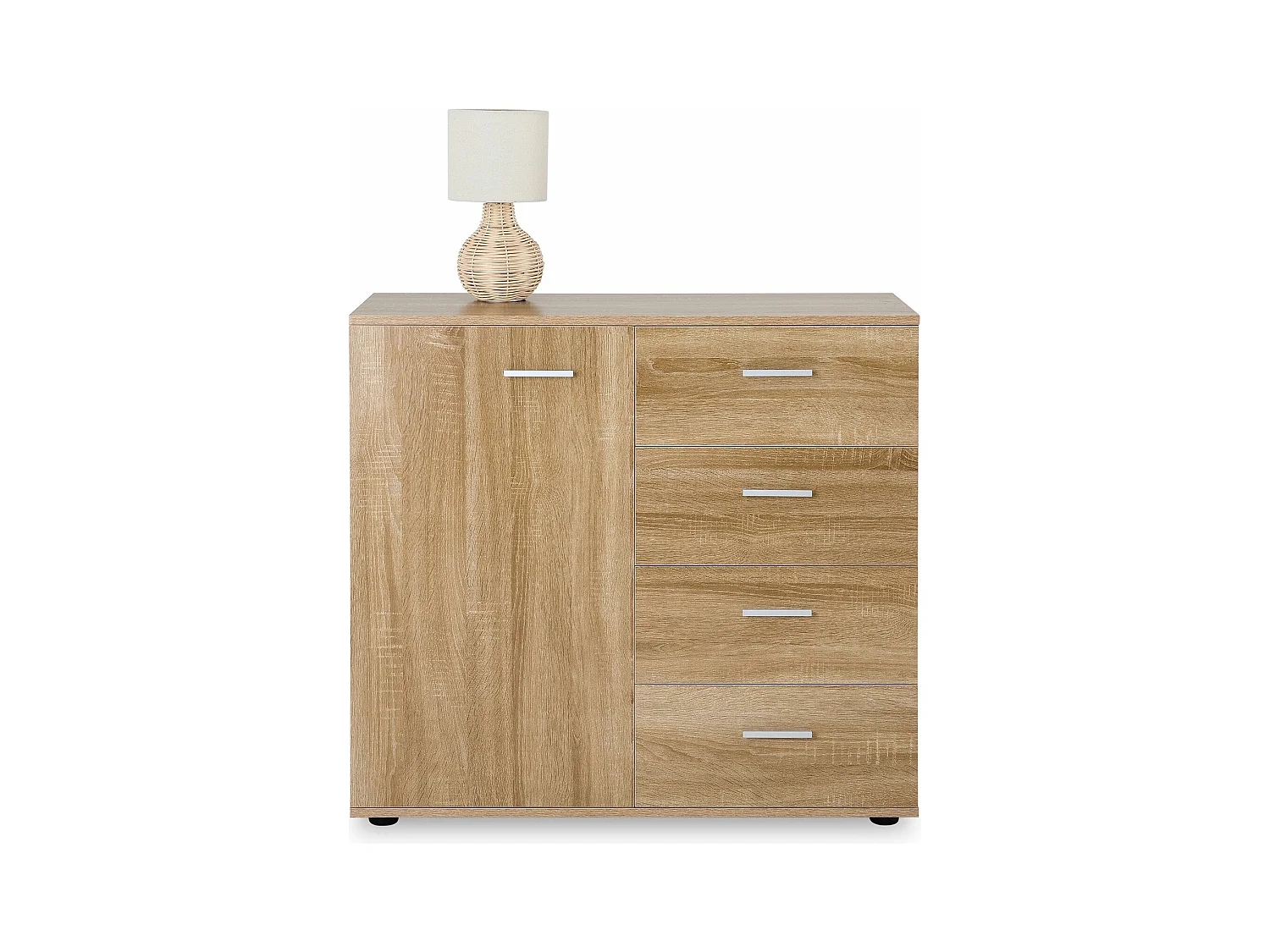 Buffet salle à manger CHICAGO L 91 cm en bois coloris chêne sonoma avec 4 tiroirs et 1 porte, meuble rangement