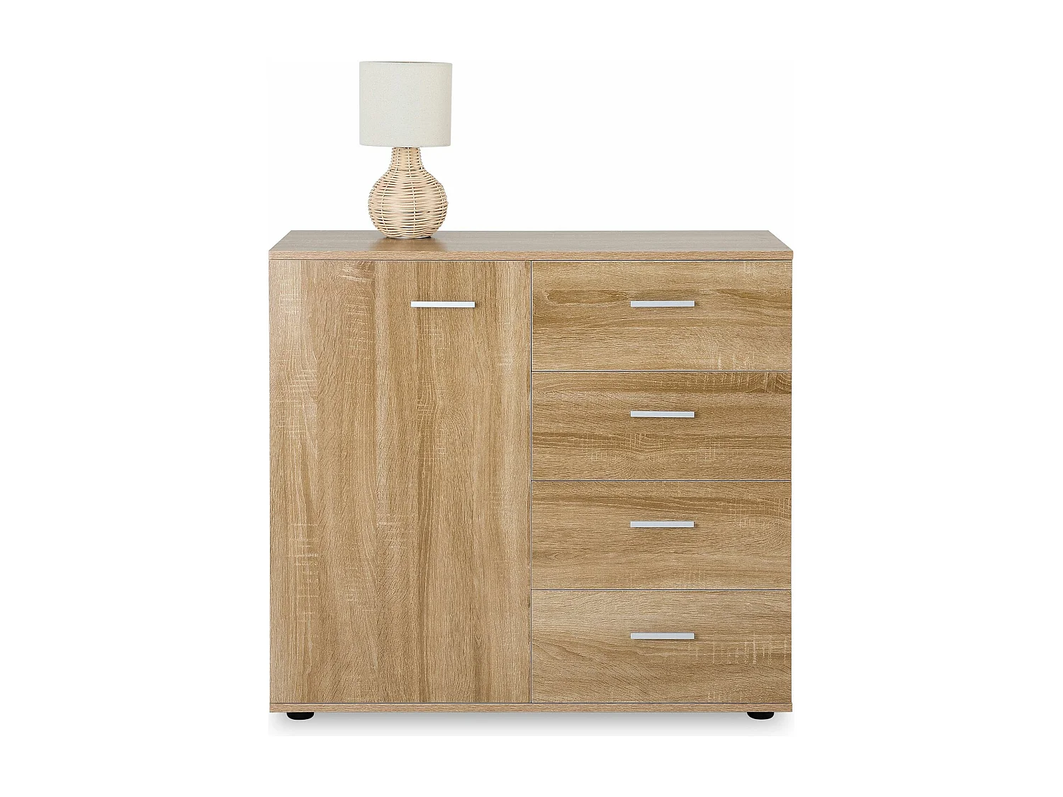 Buffet salle à manger CHICAGO L 91 cm en bois coloris chêne sonoma avec 4 tiroirs et 1 porte, meuble rangement