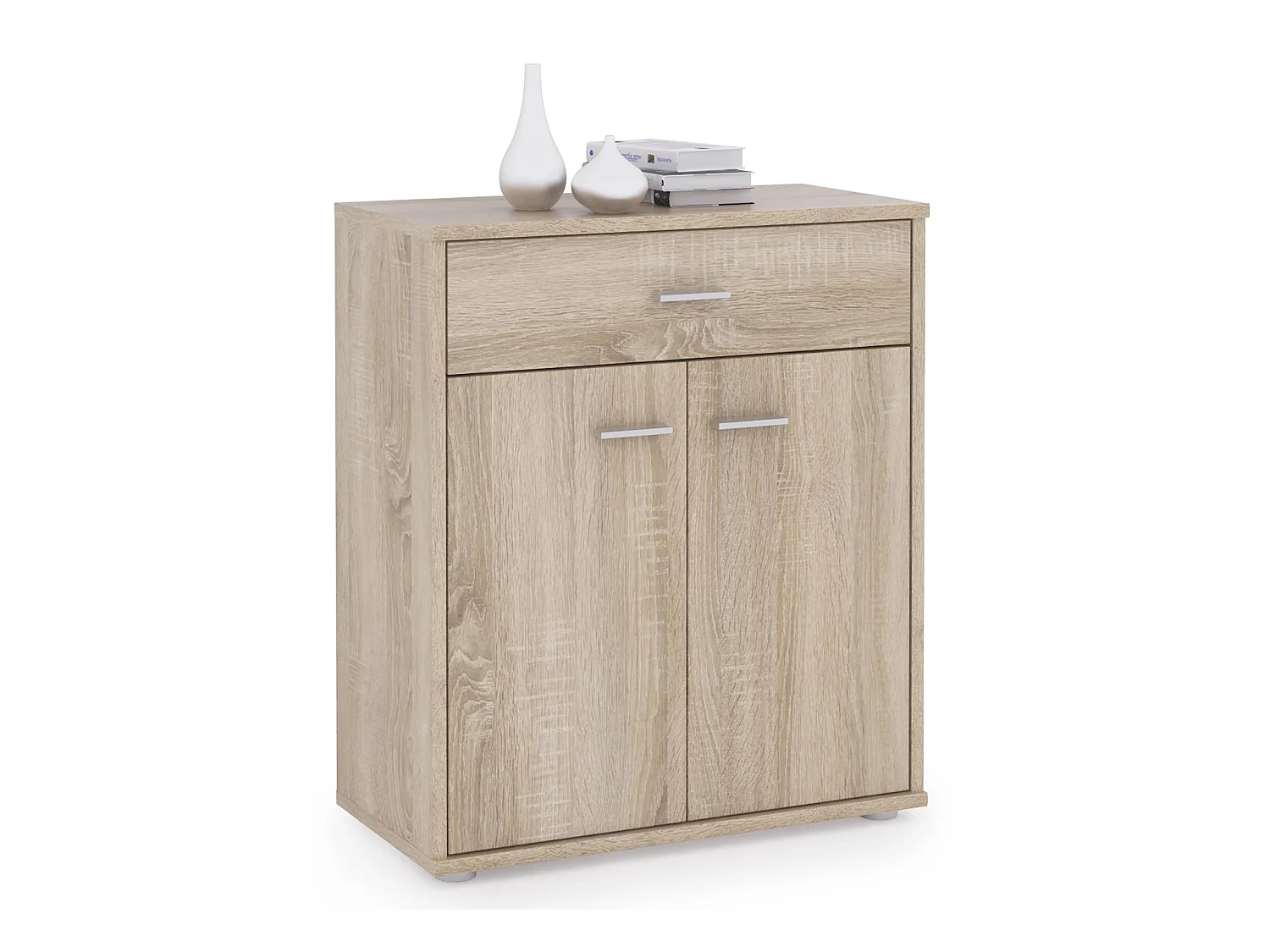 Buffet MONACO, commode meuble de rangement avec 1 tiroir et 2 portes, en mélaminé décor chêne sonoma