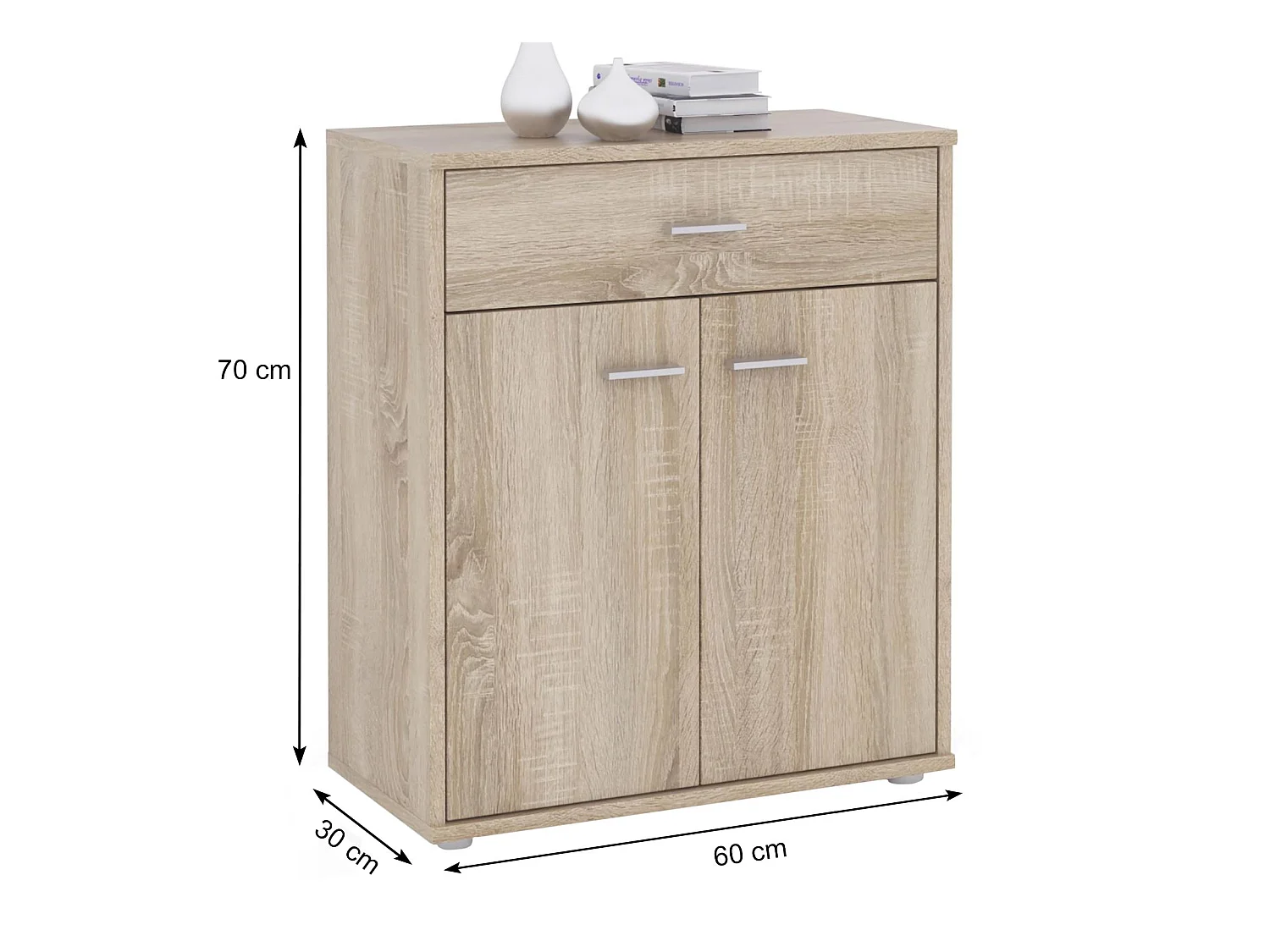 Buffet MONACO, commode meuble de rangement avec 1 tiroir et 2 portes, en mélaminé décor chêne sonoma