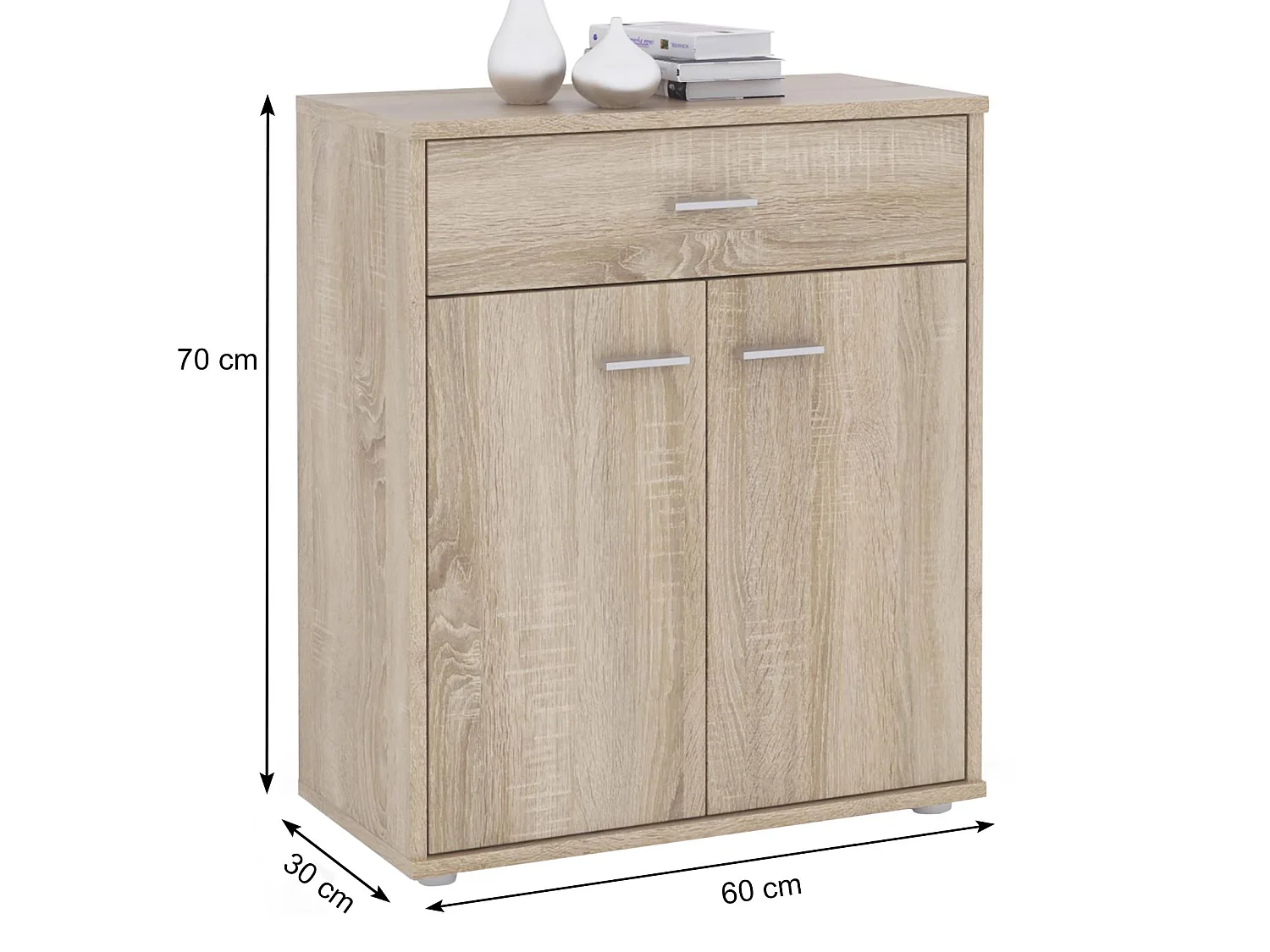 Buffet MONACO, commode meuble de rangement avec 1 tiroir et 2 portes, en mélaminé décor chêne sonoma
