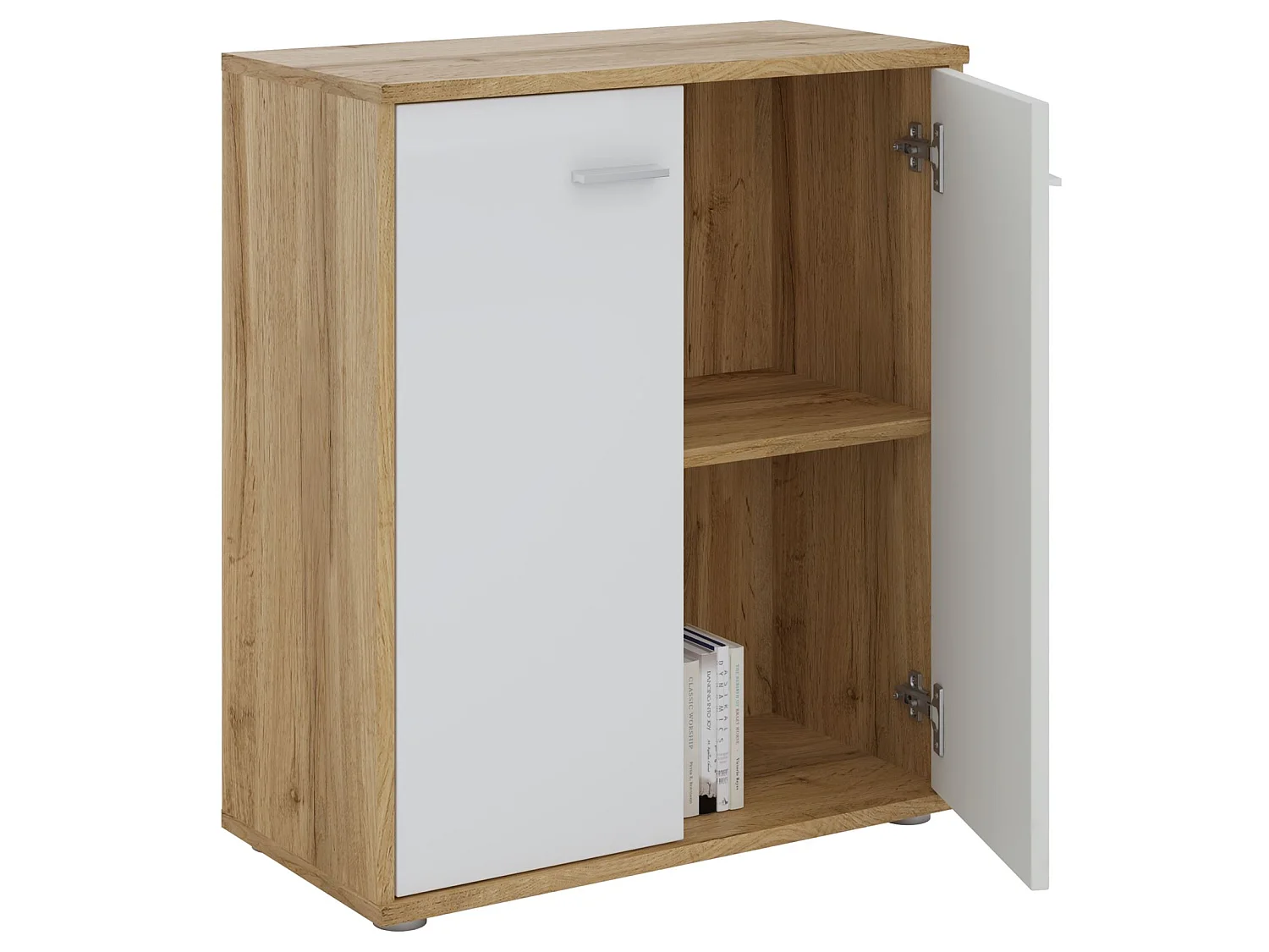 Buffet salle à manger FIRMIN L 60 cm coloris chêne sauvage et blanc avec 2 portes bahut bas meuble de rangement style moderne