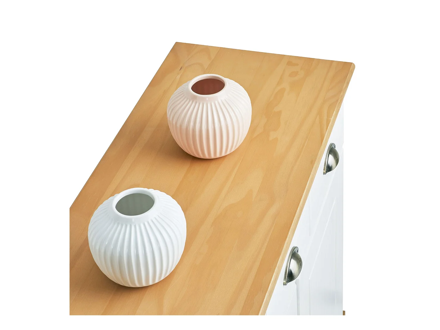 Buffet salle à manger PARIS en bois massif L 116 cm avec 3 portes battantes et 2 tiroirs spacieux, blanc et brun