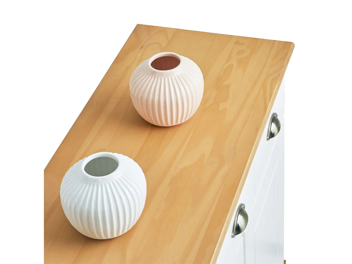 Buffet salle à manger PARIS en bois massif L 116 cm avec 3 portes battantes et 2 tiroirs spacieux, blanc et brun