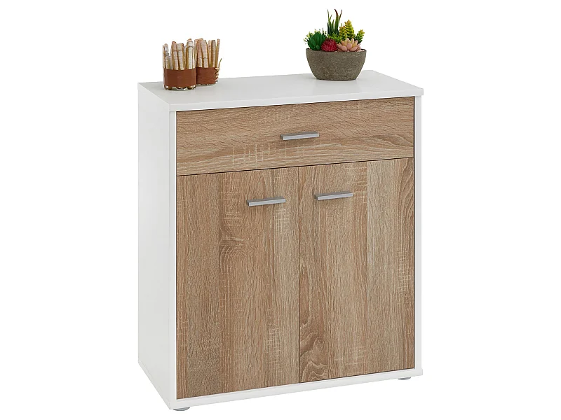 Buffet salle à manger MONACO L 60 cm coloris blanc et chêne sonoma avec 1 tirroir et 2 portes