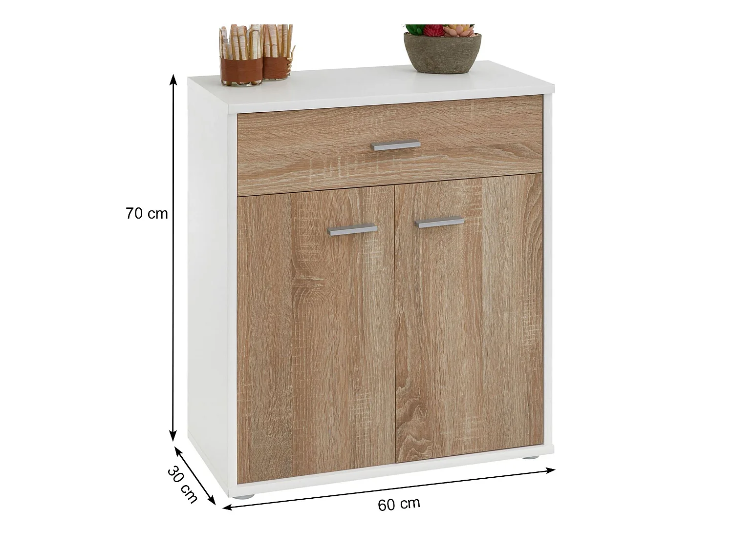 Buffet salle à manger MONACO L 60 cm coloris blanc et chêne sonoma avec 1 tirroir et 2 portes