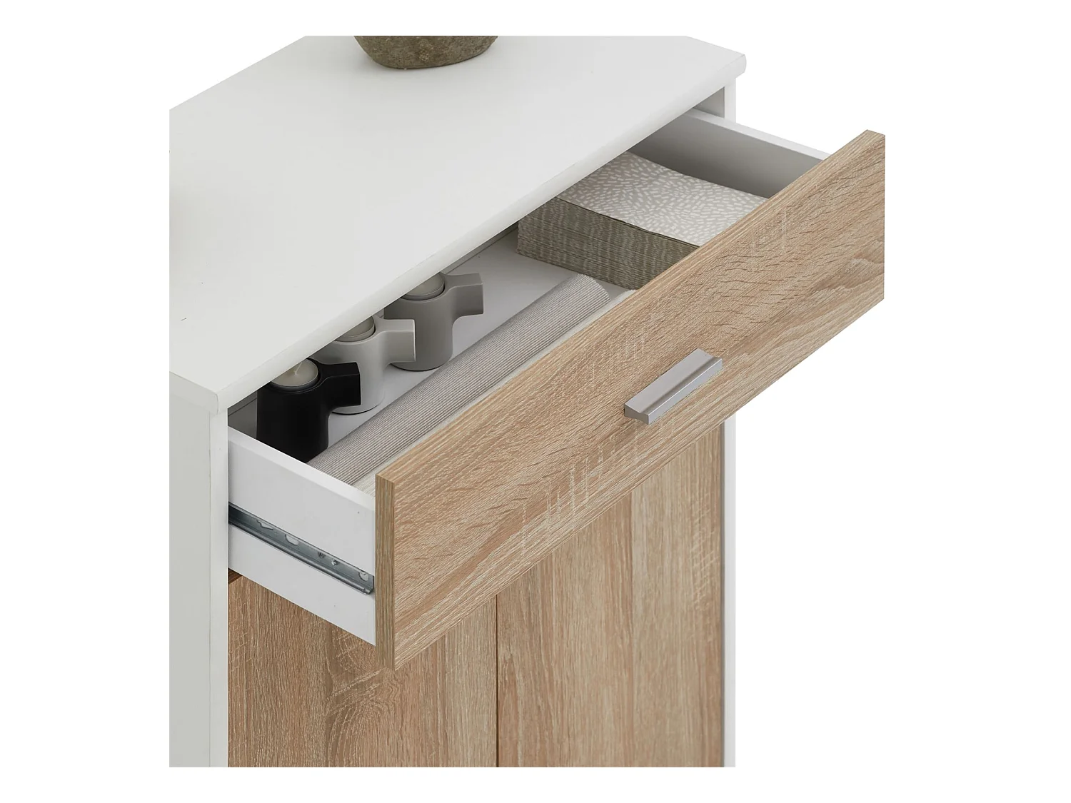 Buffet salle à manger MONACO L 60 cm coloris blanc et chêne sonoma avec 1 tirroir et 2 portes