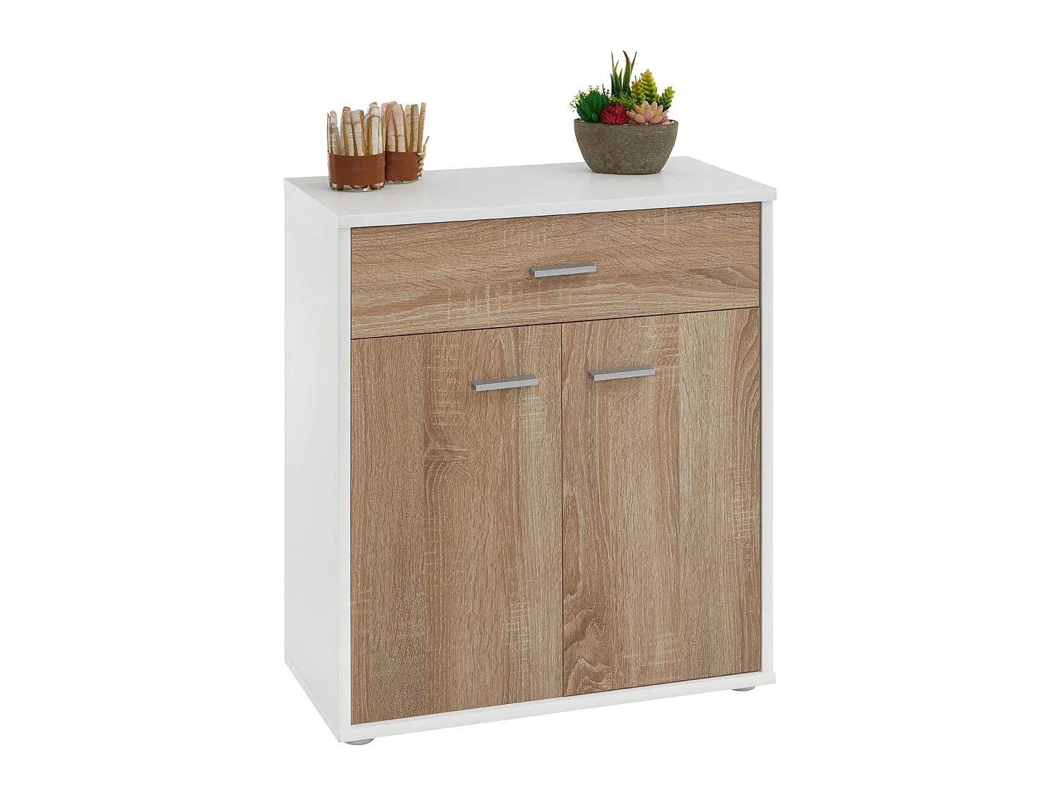 Buffet salle à manger MONACO L 60 cm coloris blanc et chêne sonoma avec 1 tirroir et 2 portes