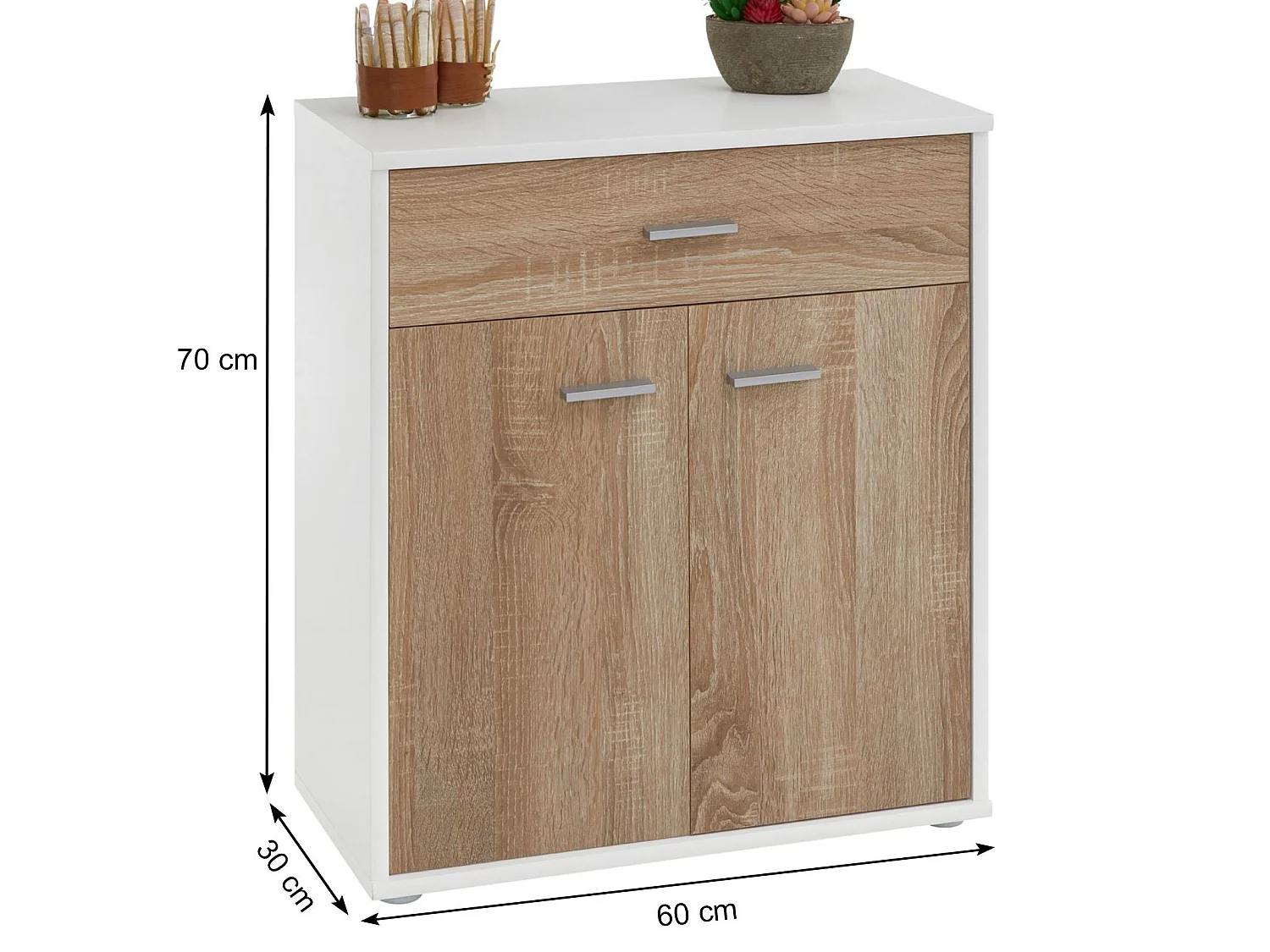 Buffet salle à manger MONACO L 60 cm coloris blanc et chêne sonoma avec 1 tirroir et 2 portes