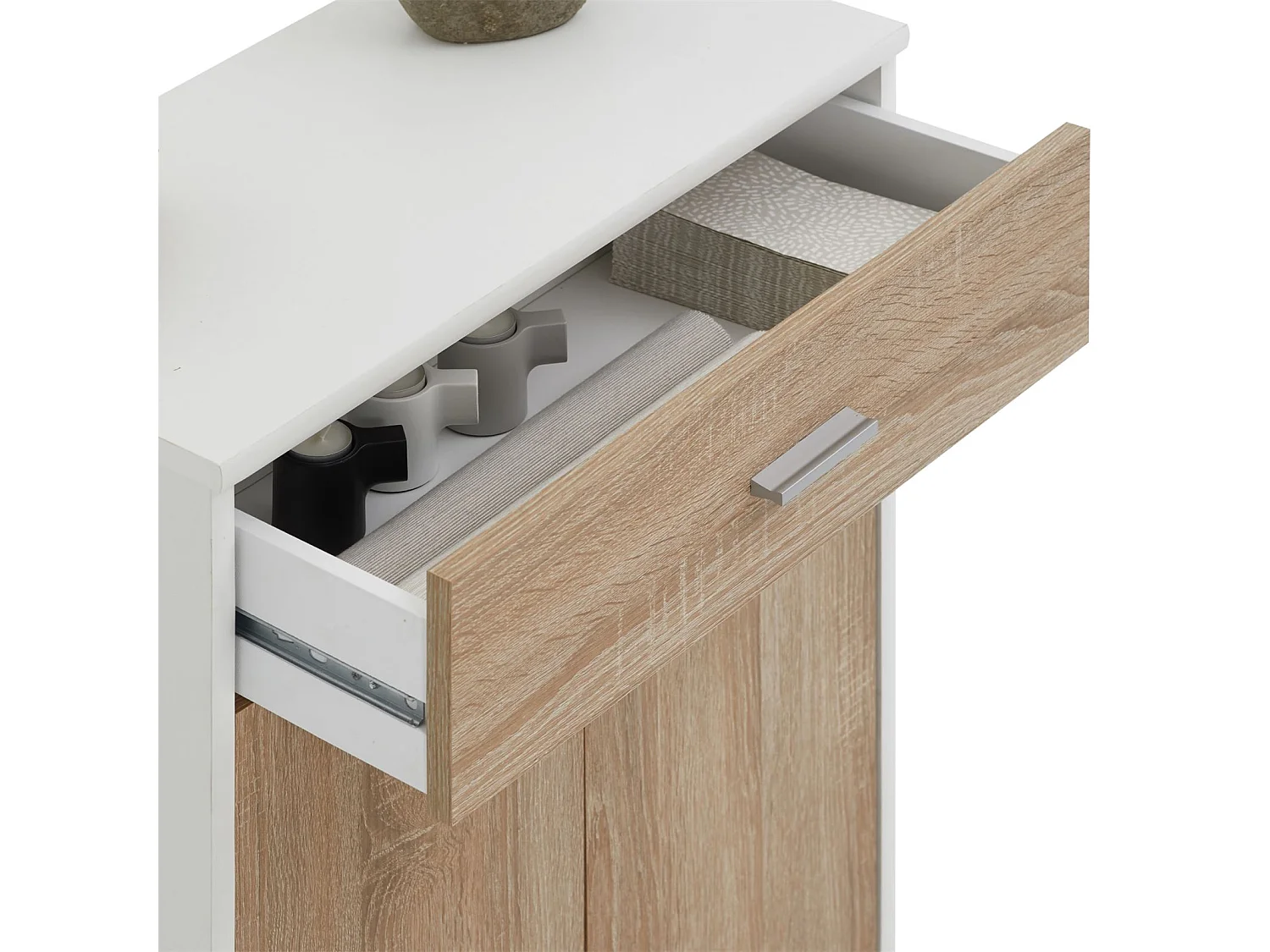 Buffet salle à manger MONACO L 60 cm coloris blanc et chêne sonoma avec 1 tirroir et 2 portes