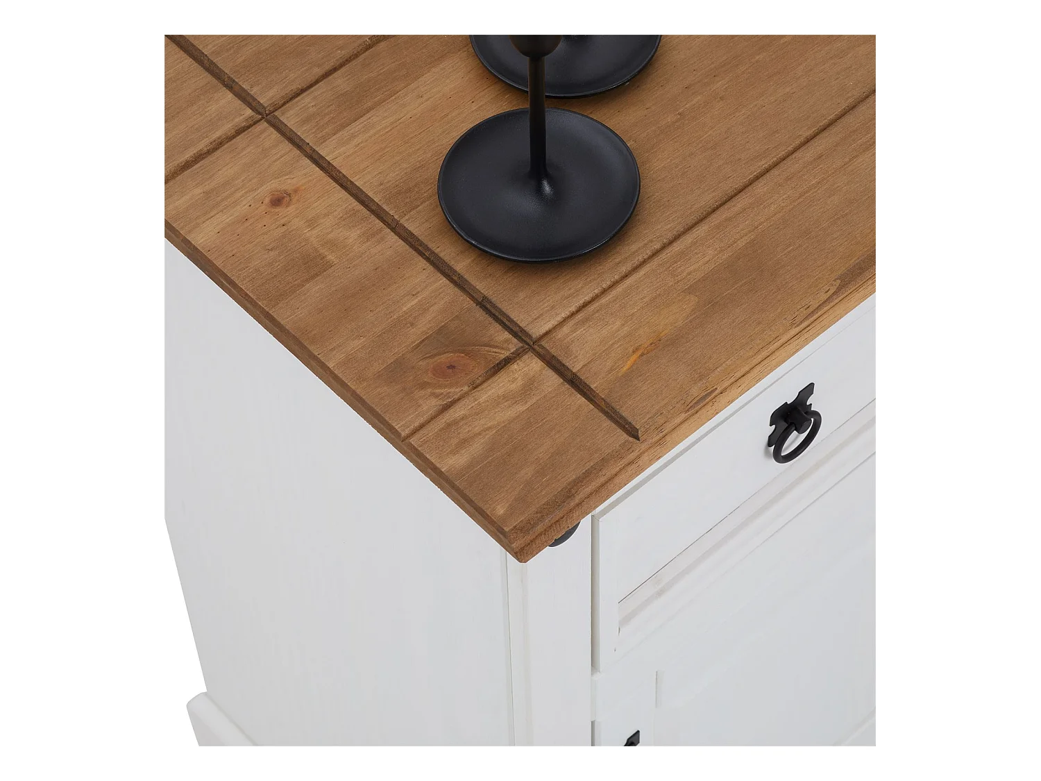 Buffet salle à manger CAMPO en bois massif L 125 cm avec 3 portes battantes et 3 tiroirs spacieux, blanc et brun