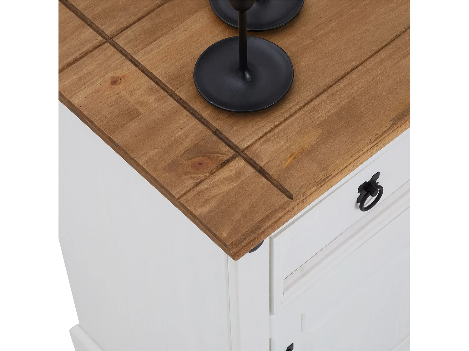 Buffet salle à manger CAMPO en bois massif L 125 cm avec 3 portes battantes et 3 tiroirs spacieux, blanc et brun