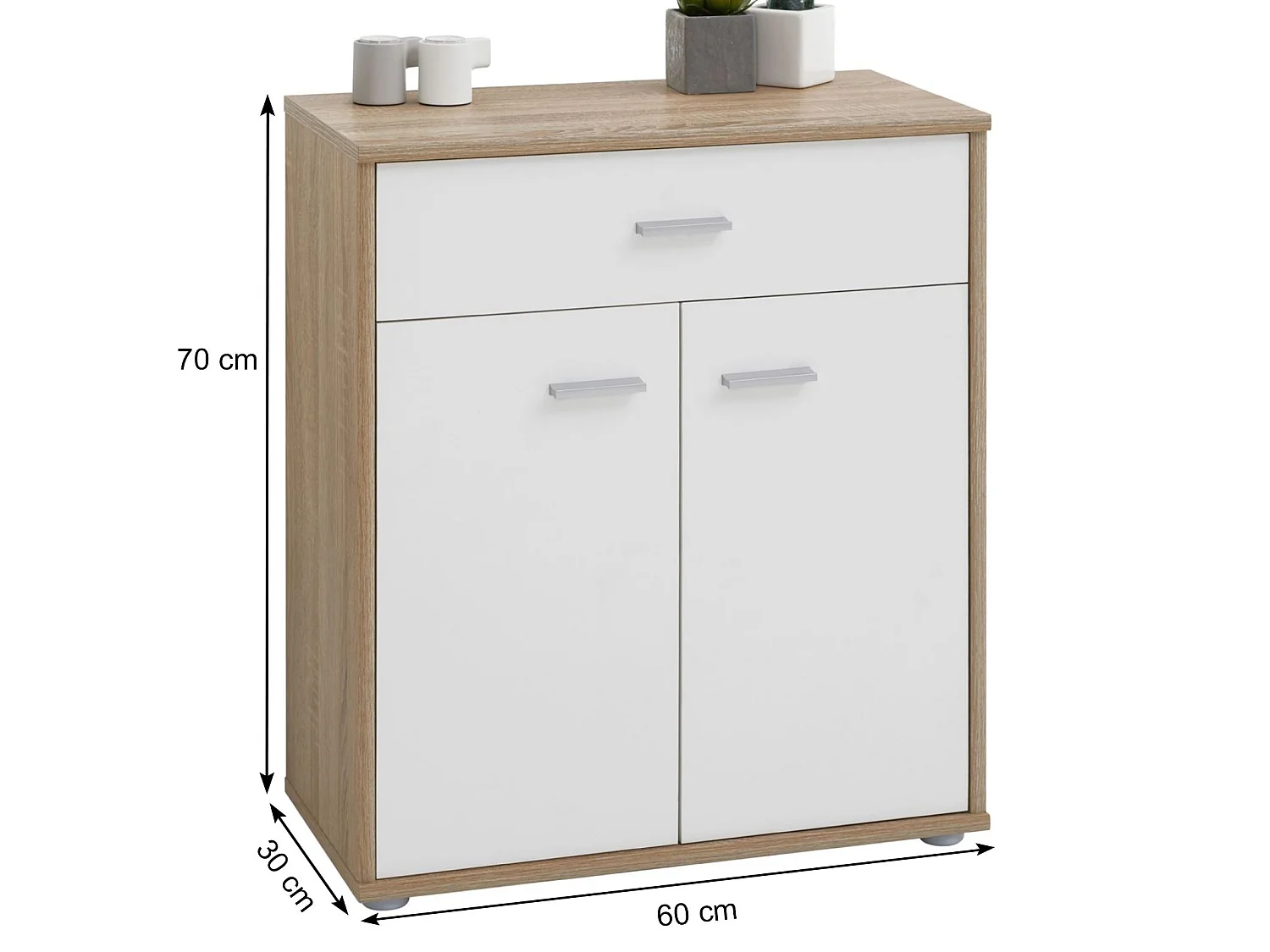 Buffet salle à manger MONACO L 60 cm coloris chêne sonoma et blanc avec 1 tirroir et 2 portes