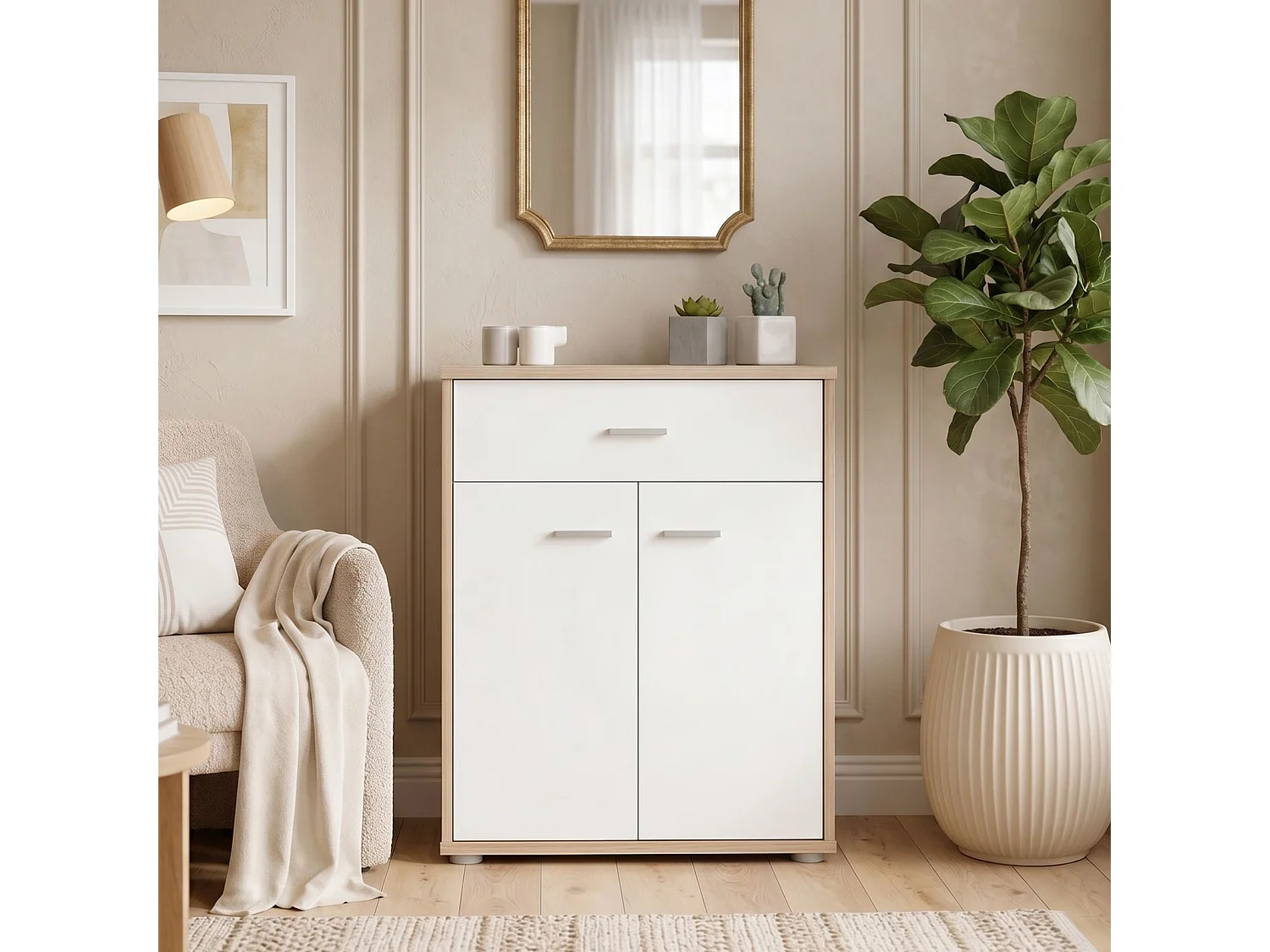Buffet salle à manger MONACO L 60 cm coloris chêne sonoma et blanc avec 1 tirroir et 2 portes