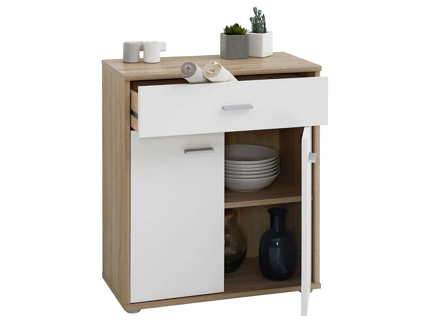 Buffet salle à manger MONACO L 60 cm coloris chêne sonoma et blanc avec 1 tirroir et 2 portes