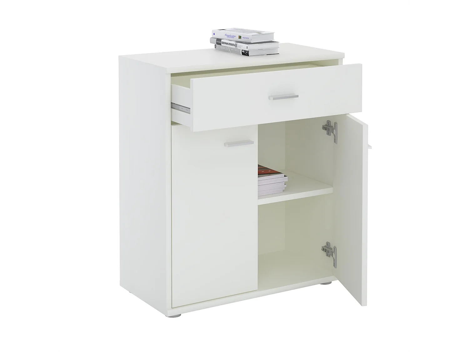 Buffet MONACO, commode meuble de rangement avec 1 tiroir et 2 portes, en mélaminé blanc