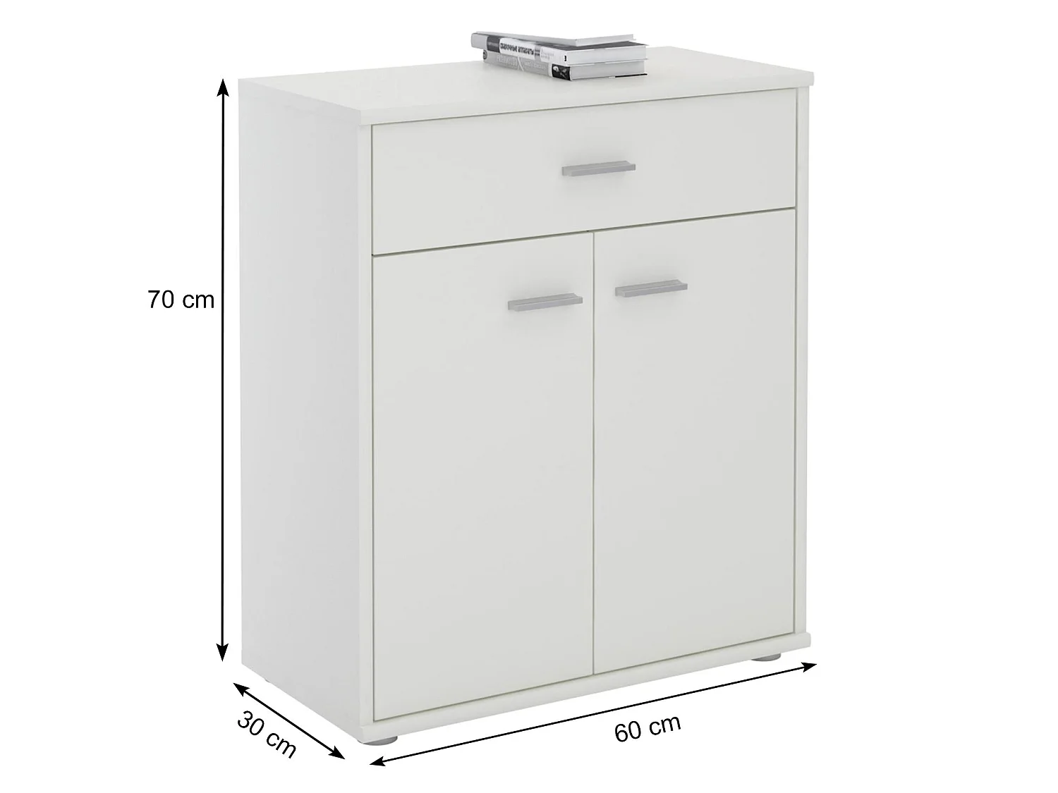 Buffet MONACO, commode meuble de rangement avec 1 tiroir et 2 portes, en mélaminé blanc