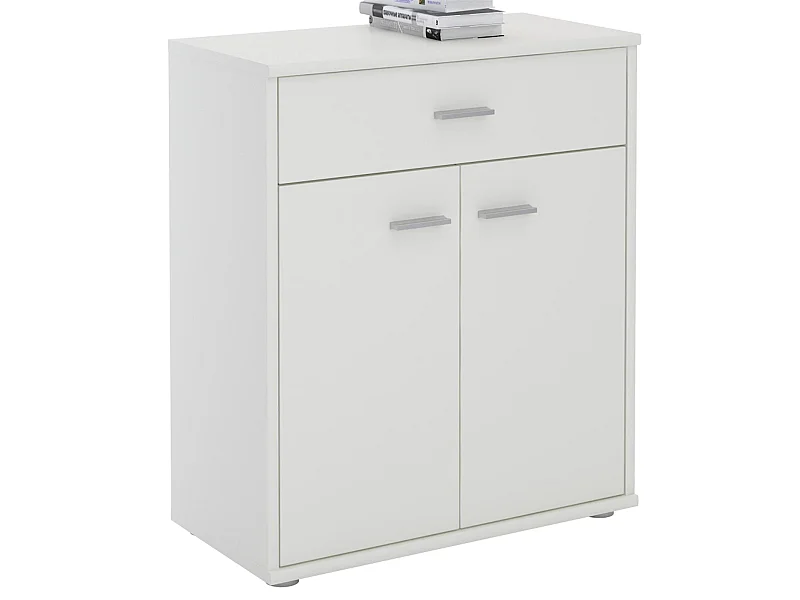 Buffet MONACO, commode meuble de rangement avec 1 tiroir et 2 portes, en mélaminé blanc