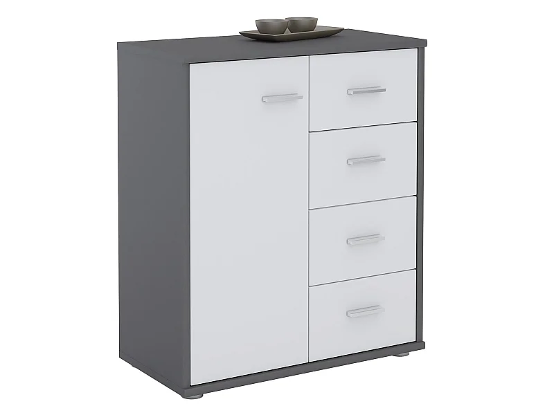Buffet salle à manger OSCAR L 60 cm en bois coloris gris et chêne sonoma avec 4 tiroirs et 1 porte, meuble de rangement