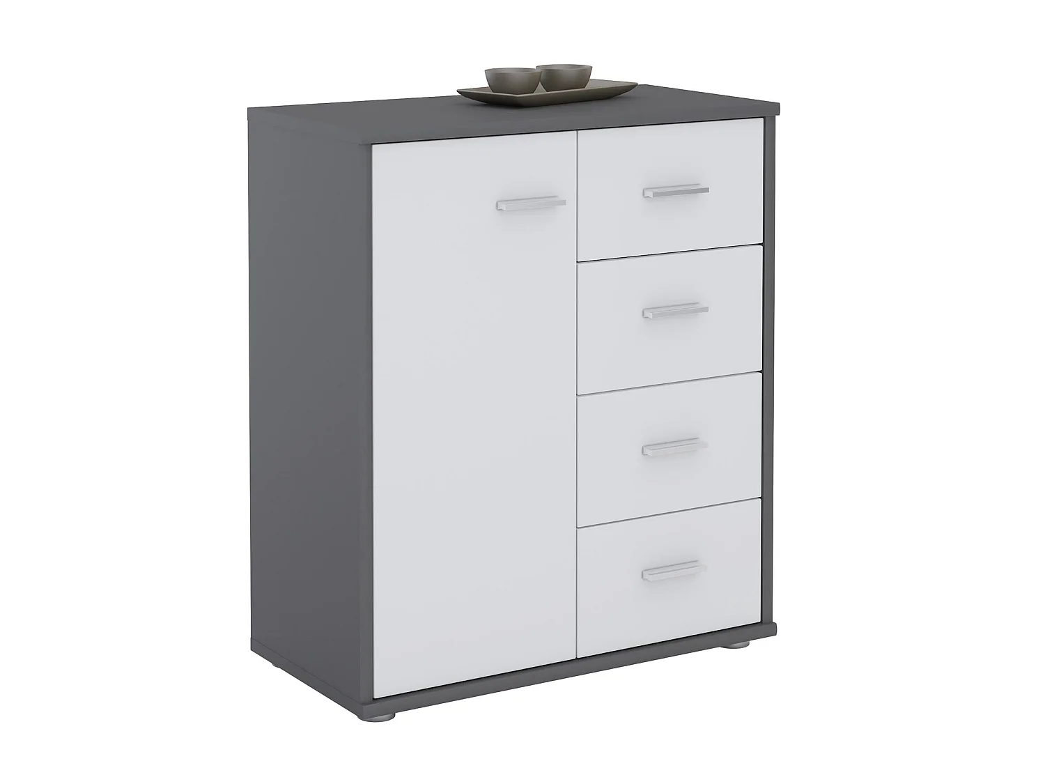 Buffet salle à manger OSCAR L 60 cm en bois coloris gris et chêne sonoma avec 4 tiroirs et 1 porte, meuble de rangement