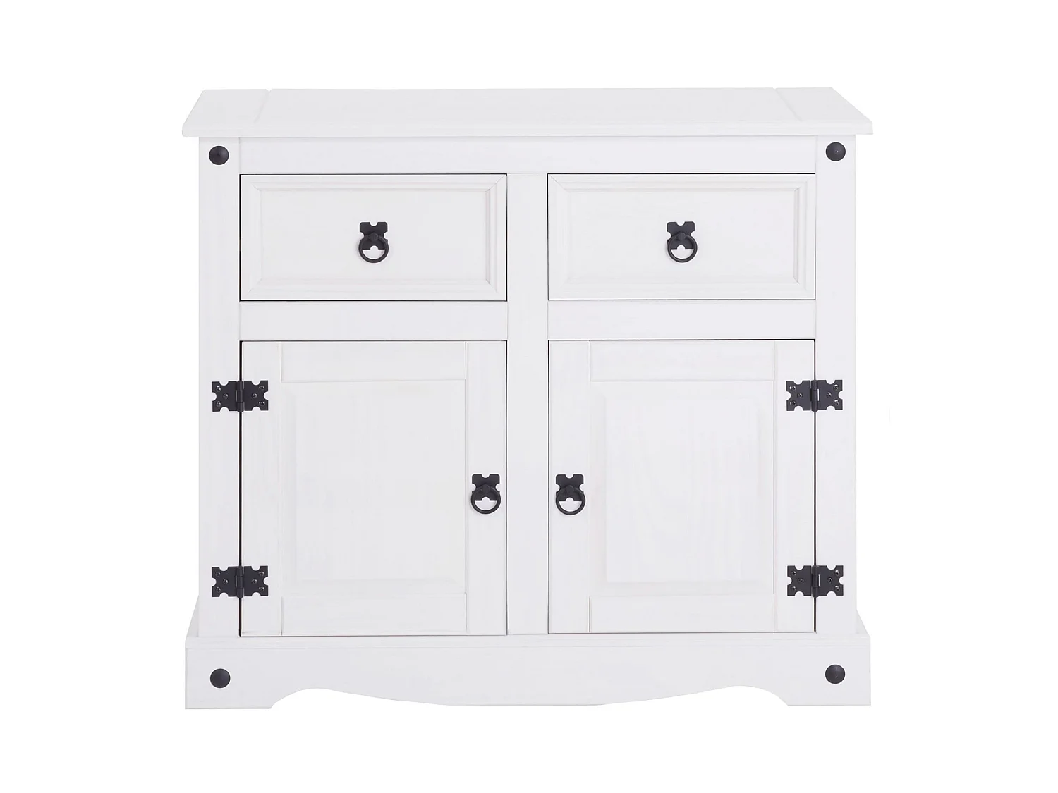 Buffet salle à manger RURAL L 87 cm en bois massif blanc avec 2 tiroirs et 2 portes commode bahut vaisselier