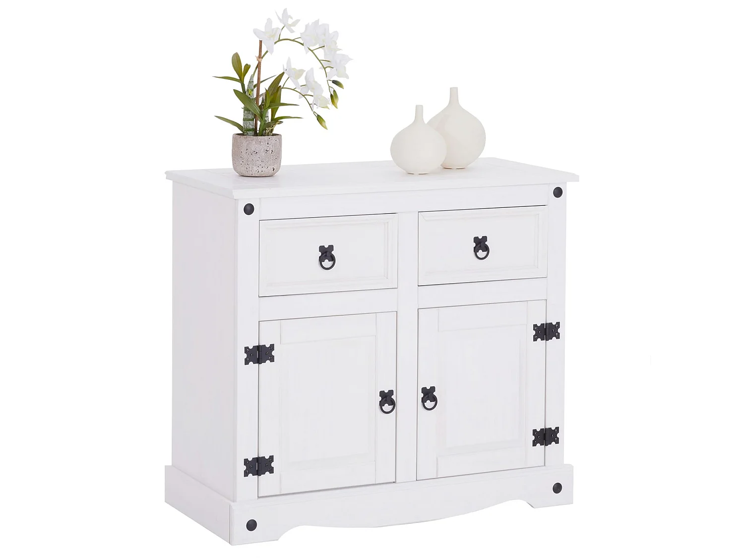 Buffet salle à manger RURAL L 87 cm en bois massif blanc avec 2 tiroirs et 2 portes commode bahut vaisselier