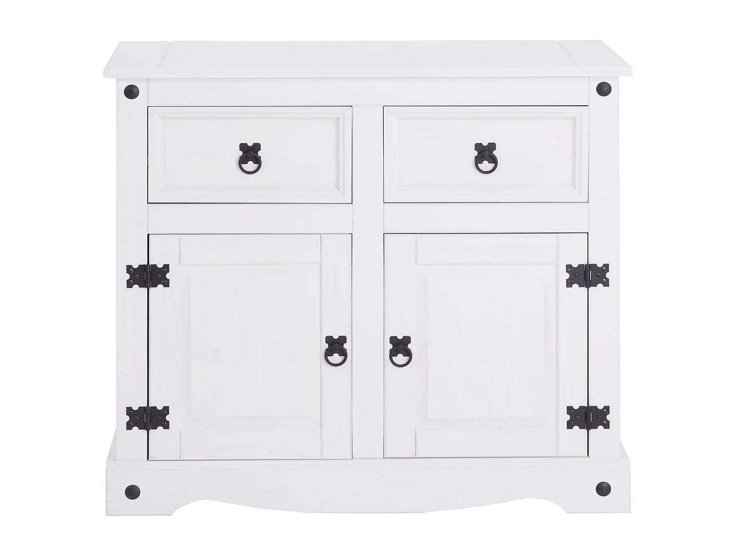 Buffet salle à manger RURAL L 87 cm en bois massif blanc avec 2 tiroirs et 2 portes commode bahut vaisselier