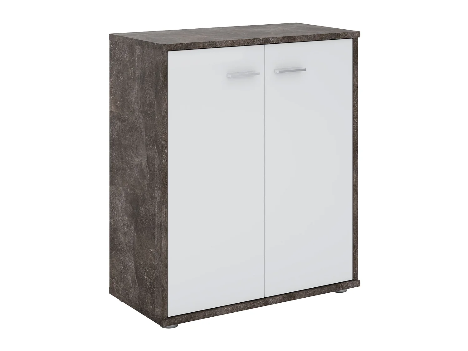 Buffet salle à manger FIRMIN L 60 cm coloris béton foncé et blanc avec 2 portes, meuble de rangement style moderne