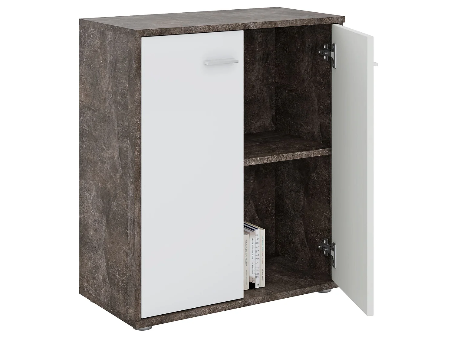 Buffet salle à manger FIRMIN L 60 cm coloris béton foncé et blanc avec 2 portes, meuble de rangement style moderne