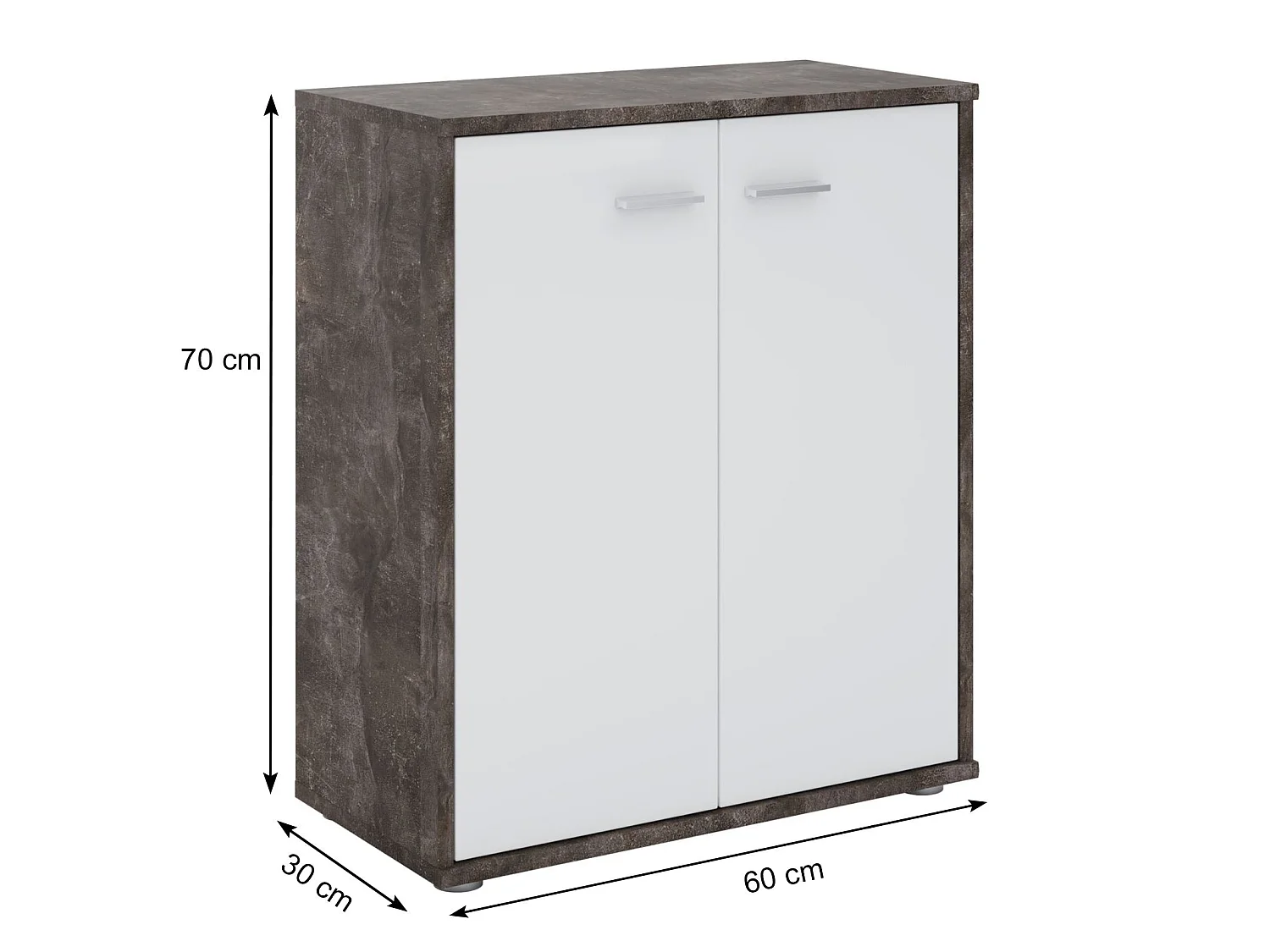 Buffet salle à manger FIRMIN L 60 cm coloris béton foncé et blanc avec 2 portes, meuble de rangement style moderne