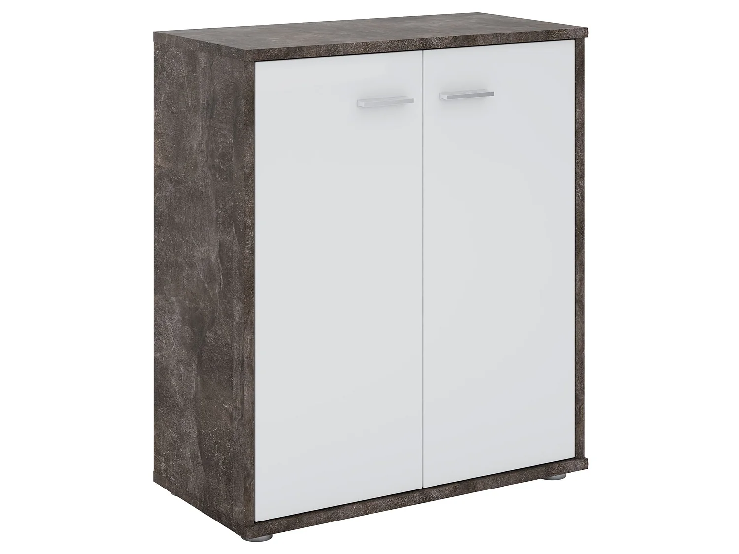 Buffet salle à manger FIRMIN L 60 cm coloris béton foncé et blanc avec 2 portes, meuble de rangement style moderne