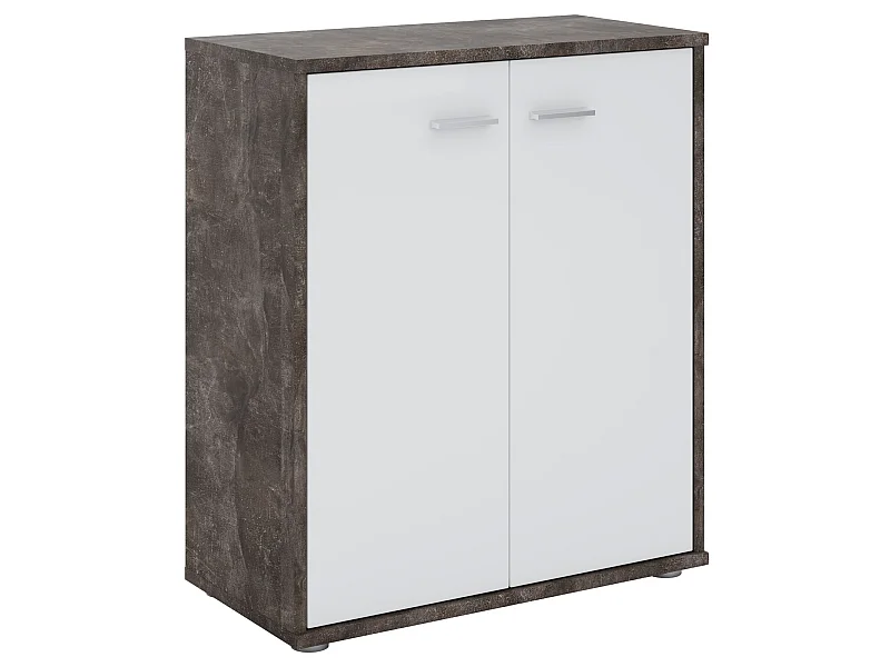 Buffet salle à manger FIRMIN L 60 cm coloris béton foncé et blanc avec 2 portes, meuble de rangement style moderne