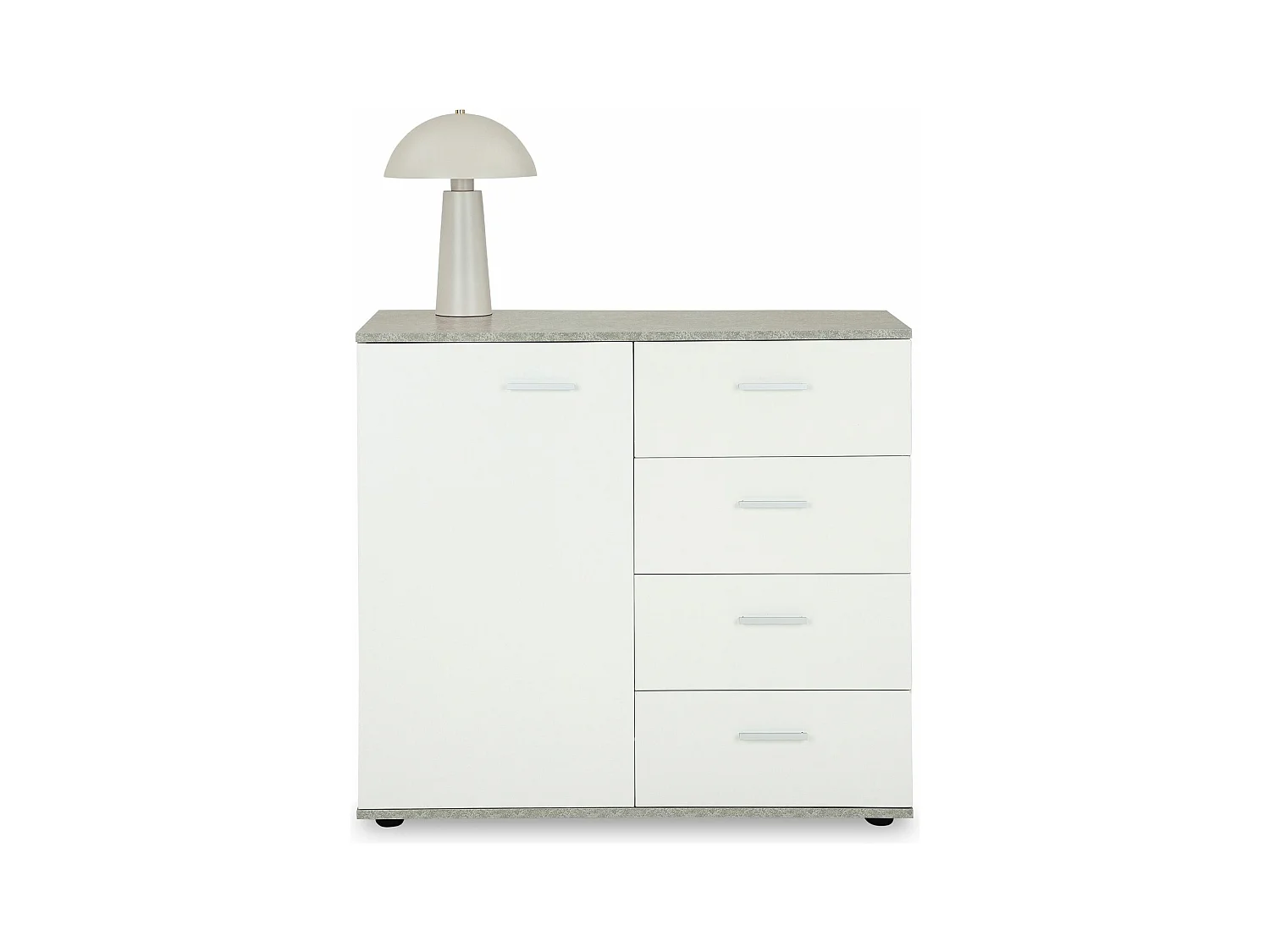 Buffet salle à manger CHICAGO L 91 cm en bois coloris béton et blanc avec 4 tiroirs et 1 porte, meuble rangement