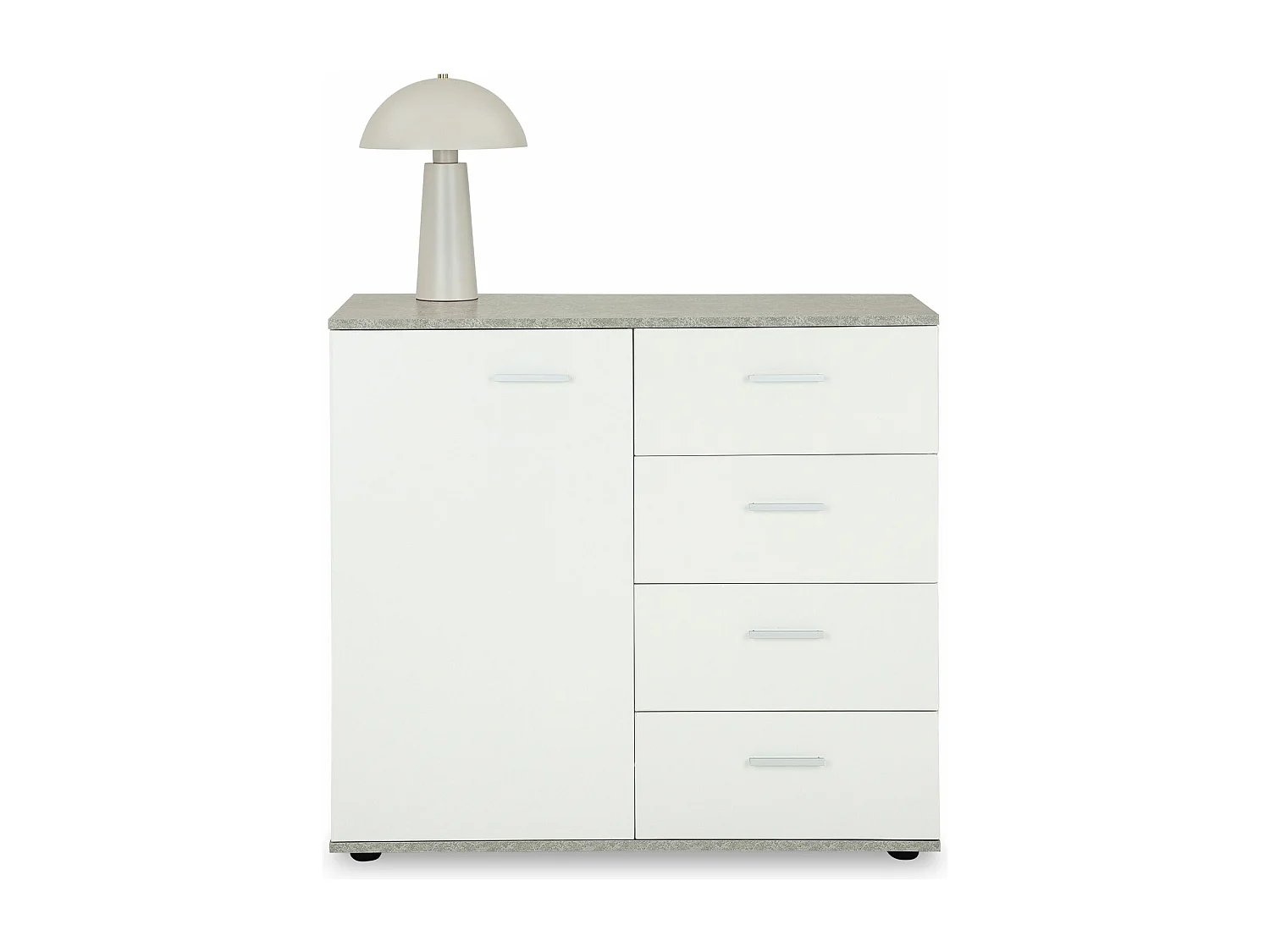 Buffet salle à manger CHICAGO L 91 cm en bois coloris béton et blanc avec 4 tiroirs et 1 porte, meuble rangement