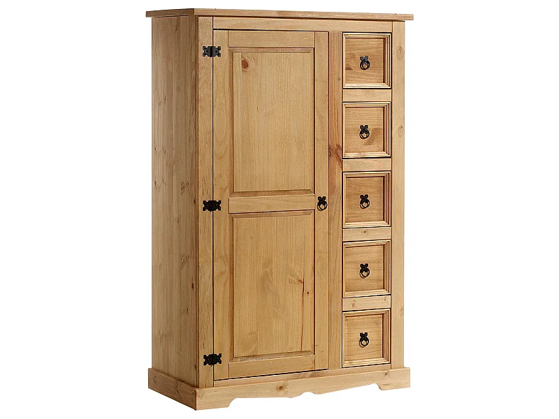 Buffet salle à manger apothicaire TEQUILA L 95 cm en bois massif coloris naturel avec 1 porte battante et 5 tiroirs
