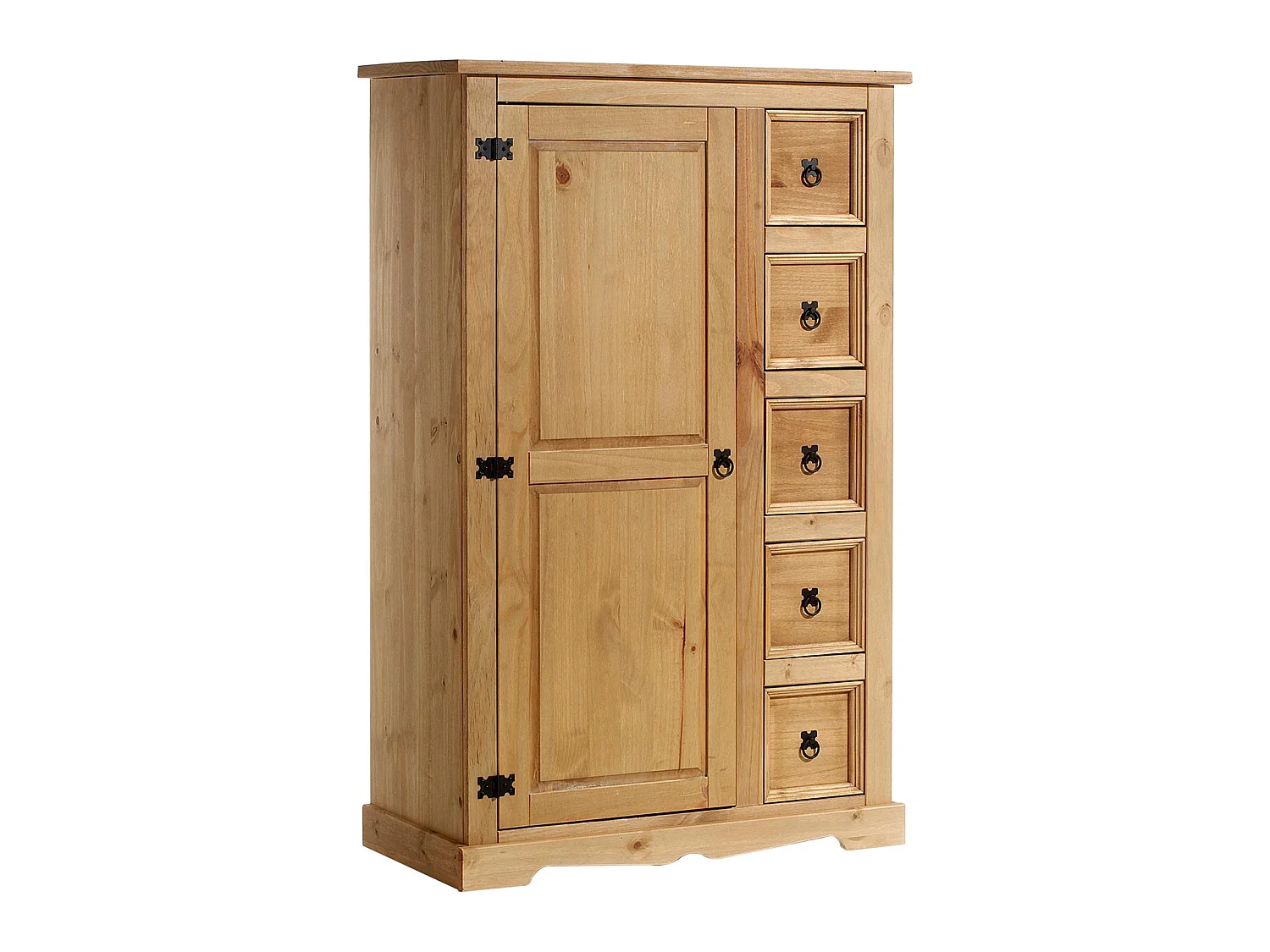 Buffet salle à manger apothicaire TEQUILA L 95 cm en bois massif coloris naturel avec 1 porte battante et 5 tiroirs
