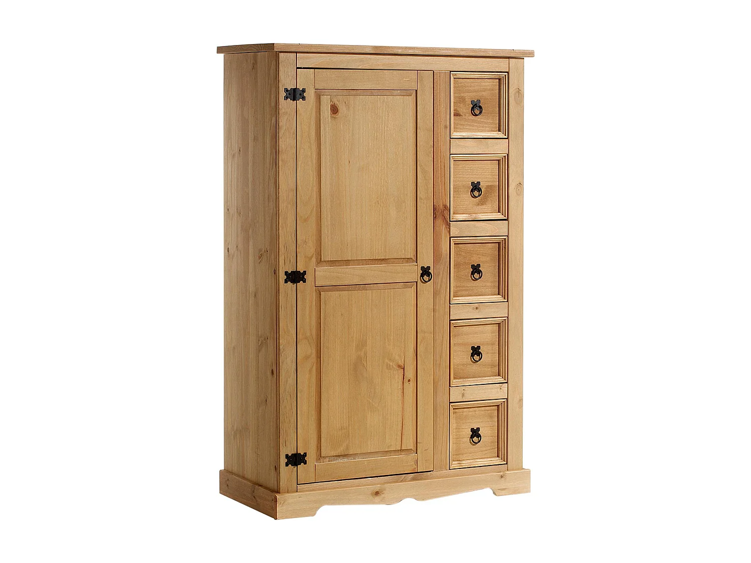 Buffet salle à manger apothicaire TEQUILA L 95 cm en bois massif coloris naturel avec 1 porte battante et 5 tiroirs