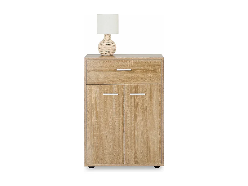 Buffet CALAIS, commode meuble de rangement avec 1 tiroir et 2 portes, en mélaminé décor chêne sonoma