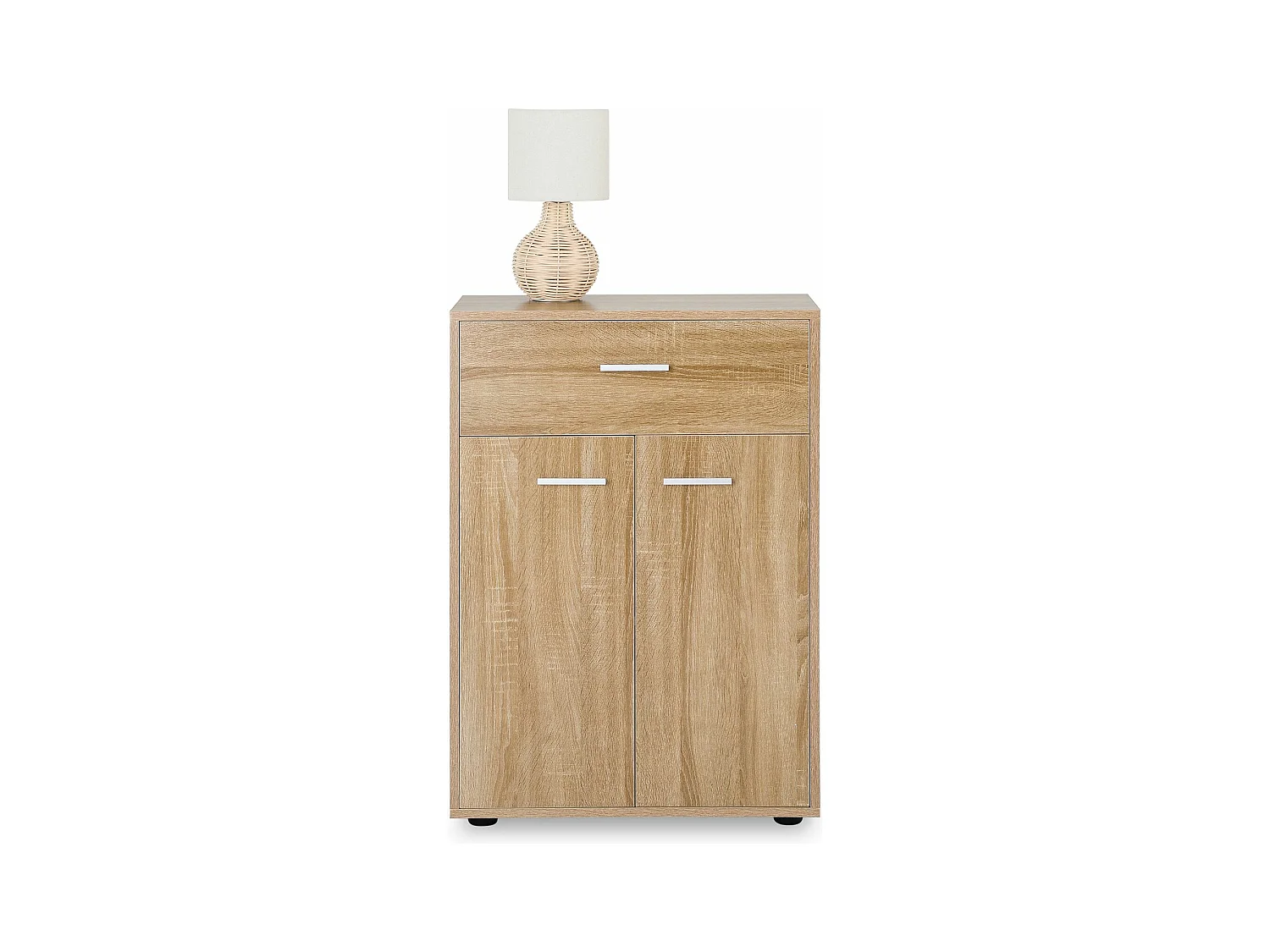 Buffet CALAIS, commode meuble de rangement avec 1 tiroir et 2 portes, en mélaminé décor chêne sonoma