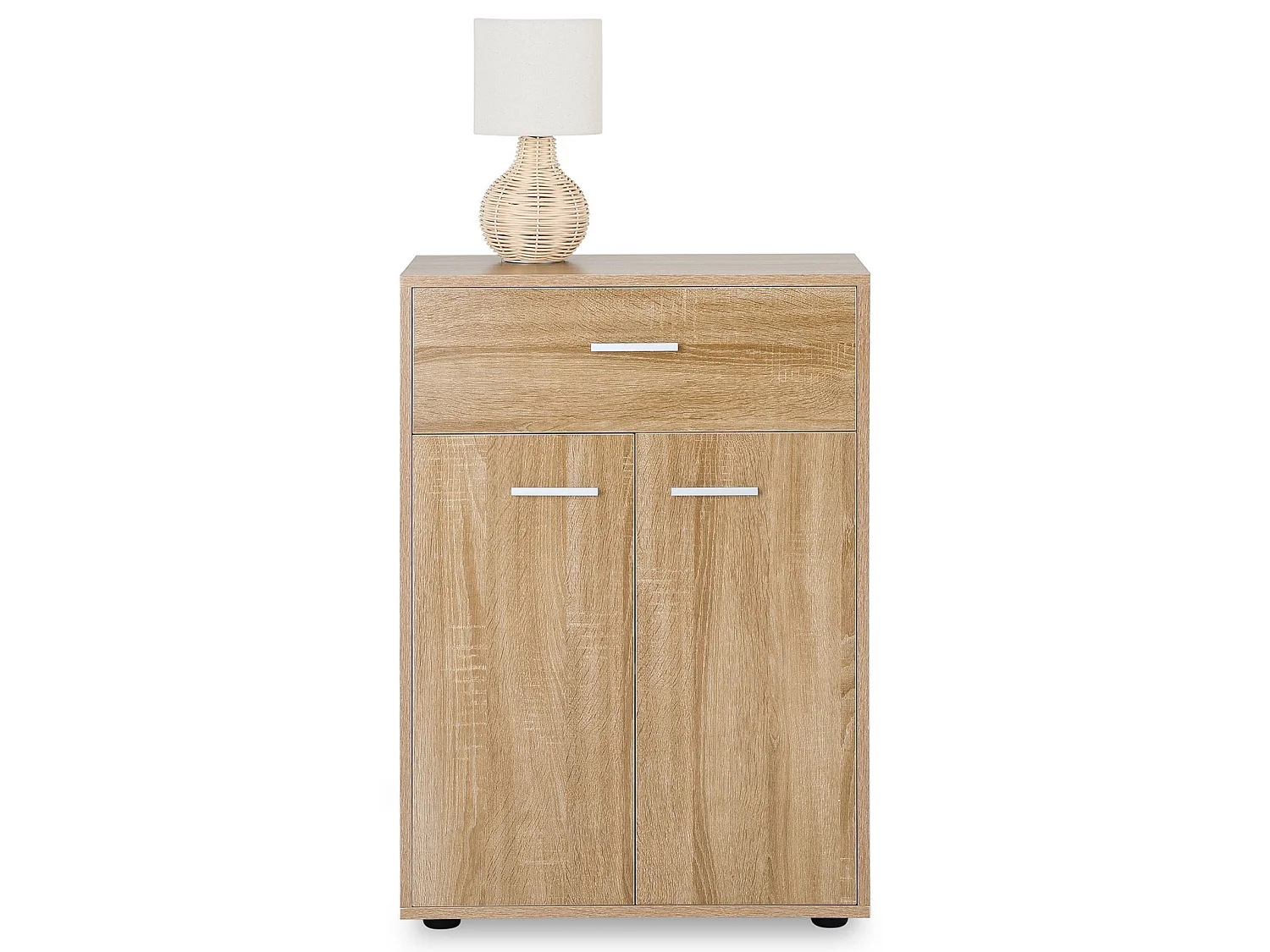 Buffet CALAIS, commode meuble de rangement avec 1 tiroir et 2 portes, en mélaminé décor chêne sonoma