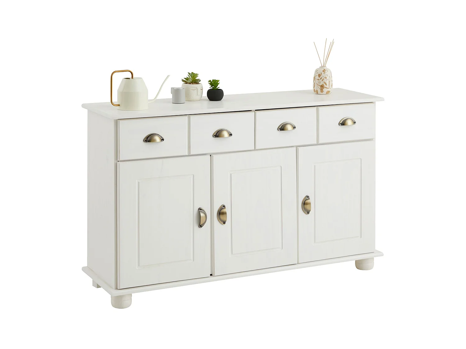 Buffet salle à manger COLMAR en bois massif L116 cm avec 3 portes battantes et 2 tiroirs spacieux, blanc