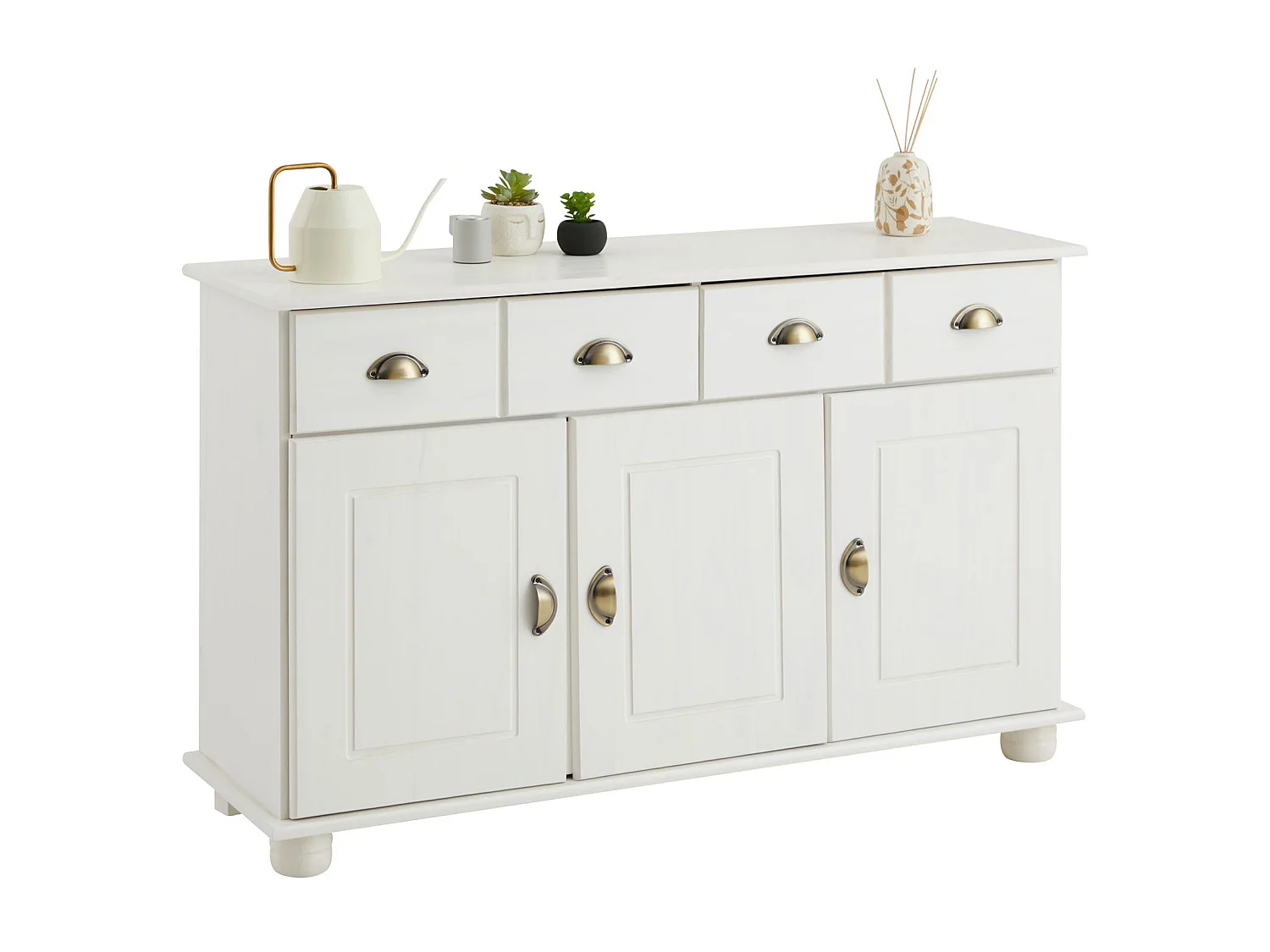 Buffet salle à manger COLMAR en bois massif L116 cm avec 3 portes battantes et 2 tiroirs spacieux, blanc