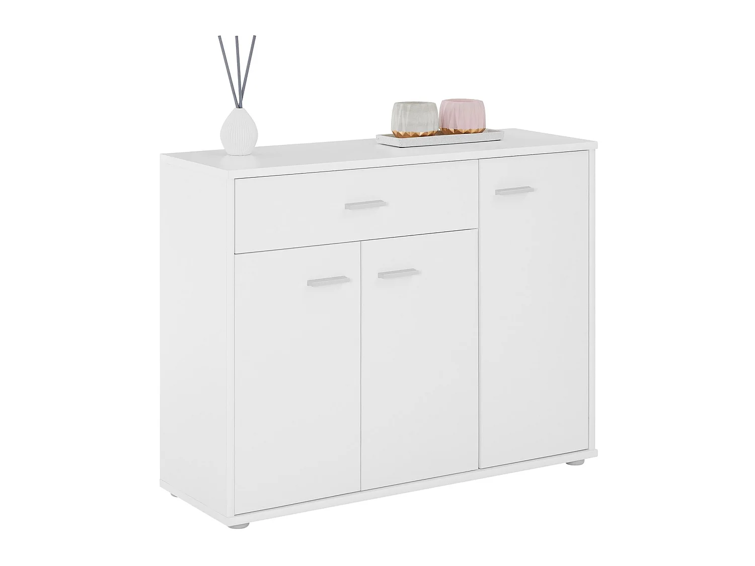 Buffet salle à manger CORLAINE L 88 cm blanc avec 1 tiroir et 3 portes, bahut bas, meuble de rangement