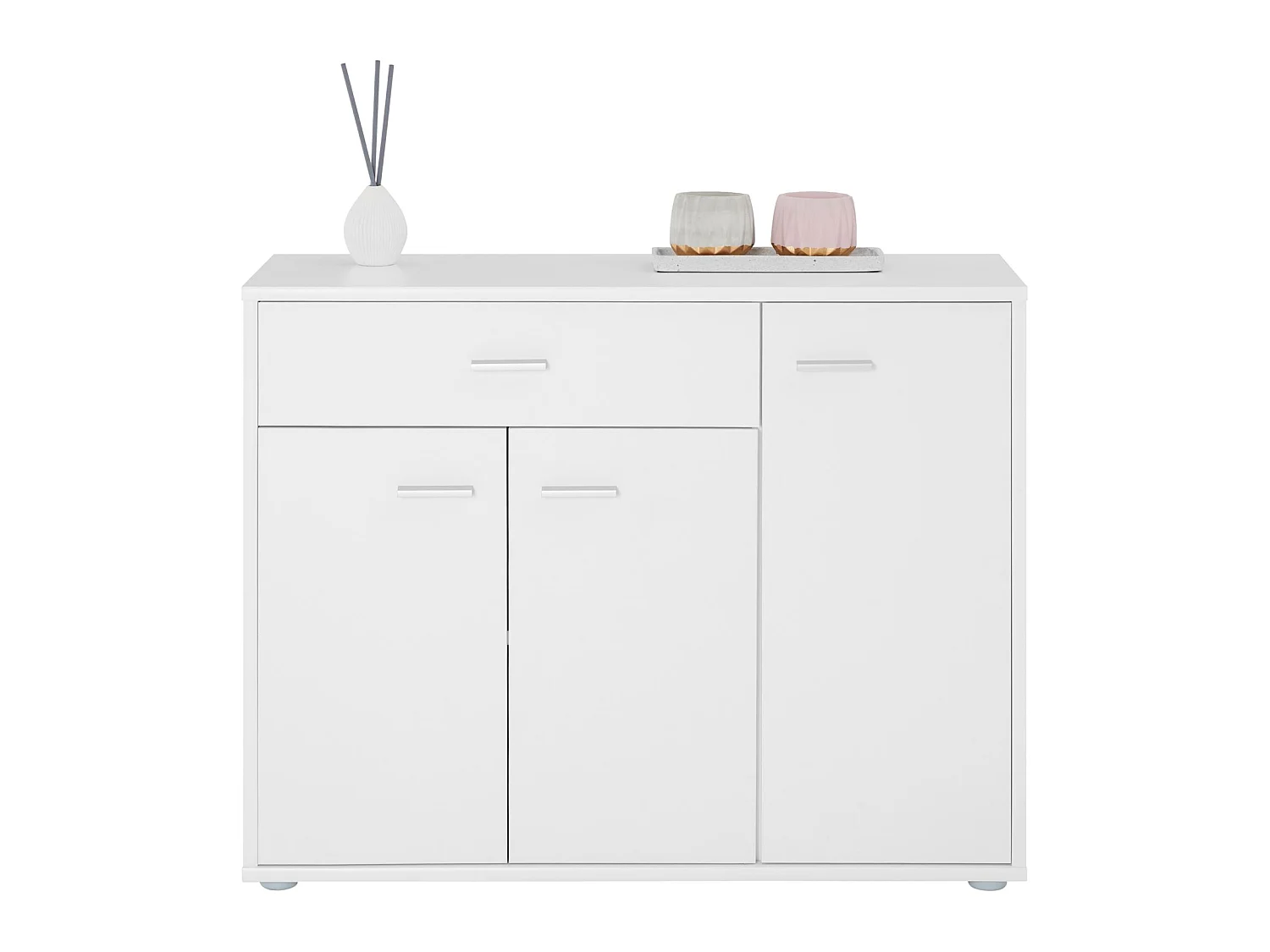 Buffet salle à manger CORLAINE L 88 cm blanc avec 1 tiroir et 3 portes, bahut bas, meuble de rangement