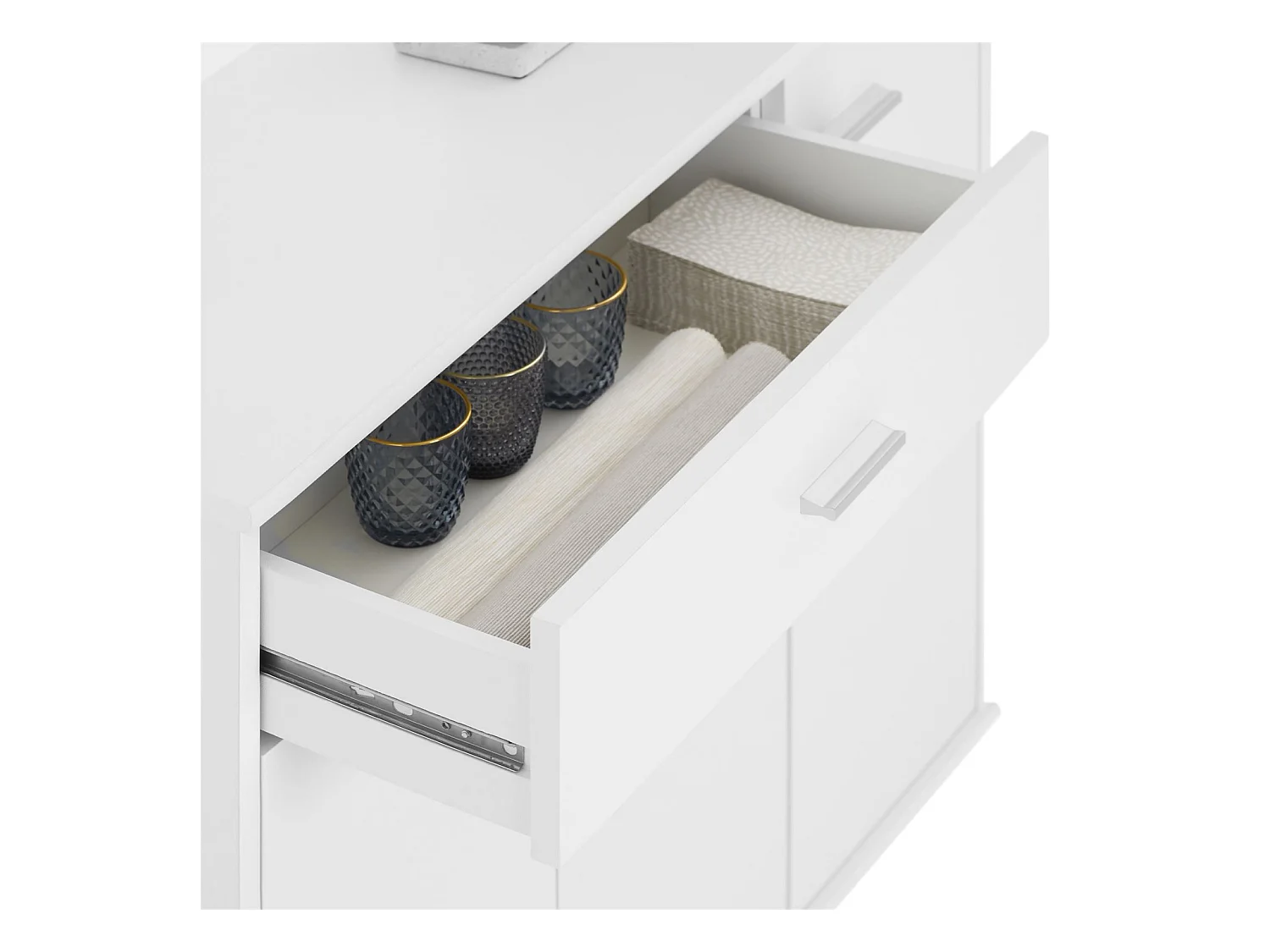 Buffet salle à manger CORLAINE L 88 cm blanc avec 1 tiroir et 3 portes, bahut bas, meuble de rangement