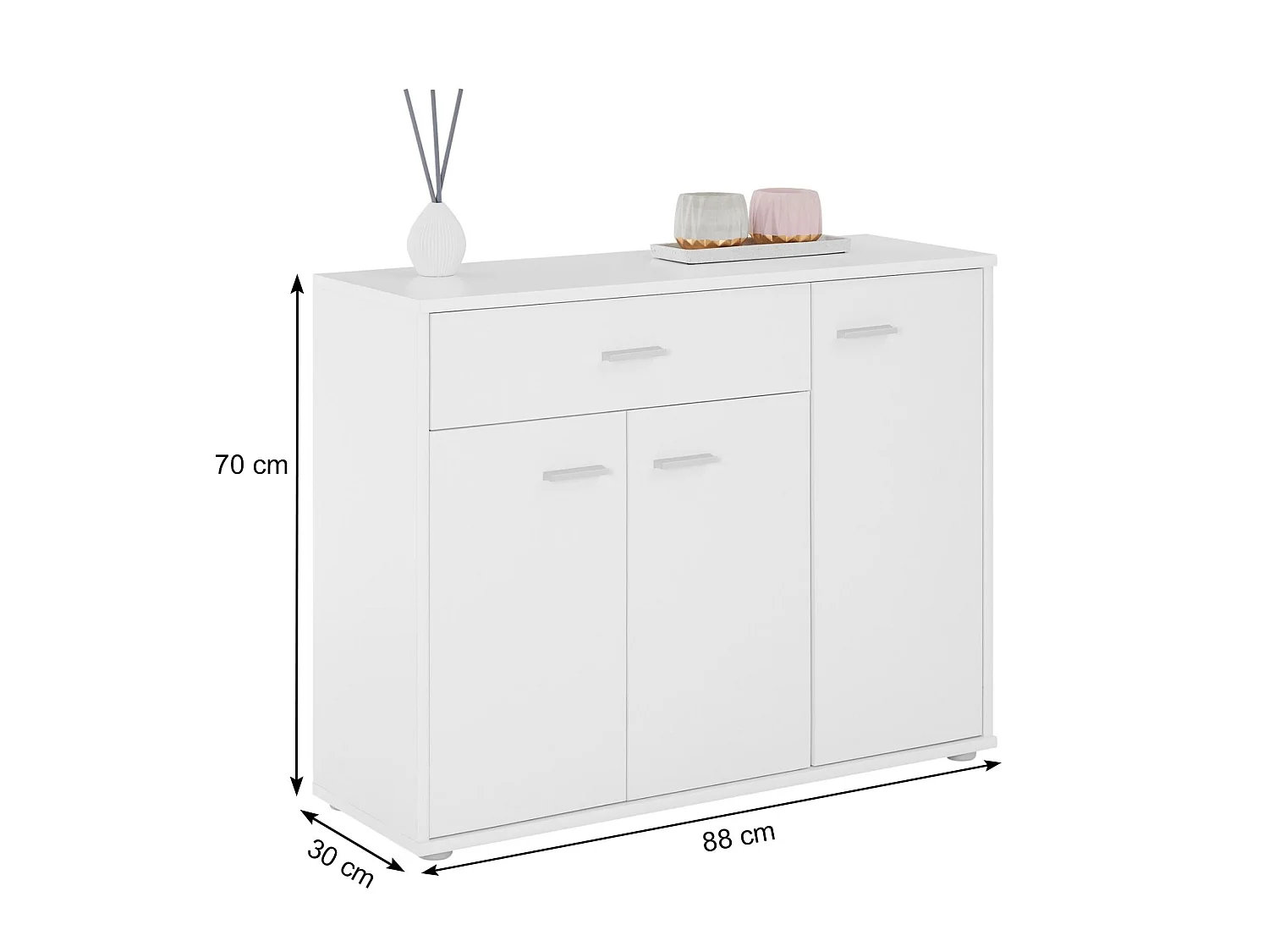 Buffet salle à manger CORLAINE L 88 cm blanc avec 1 tiroir et 3 portes, bahut bas, meuble de rangement
