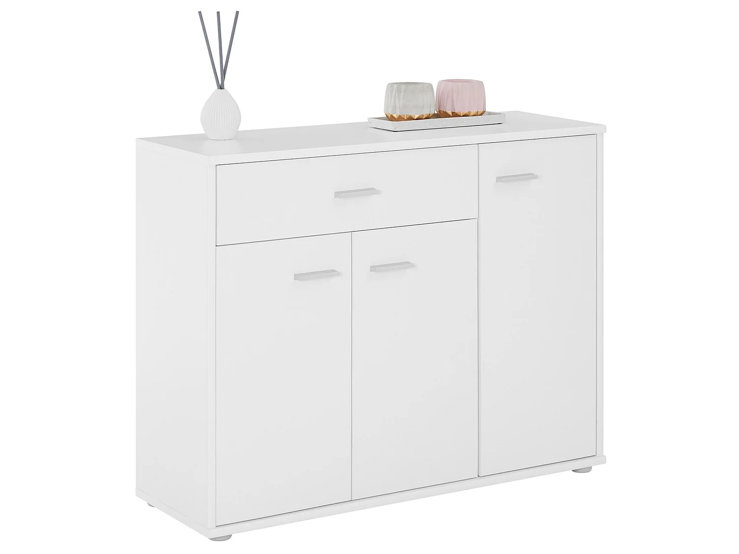 Buffet salle à manger CORLAINE L 88 cm blanc avec 1 tiroir et 3 portes, bahut bas, meuble de rangement
