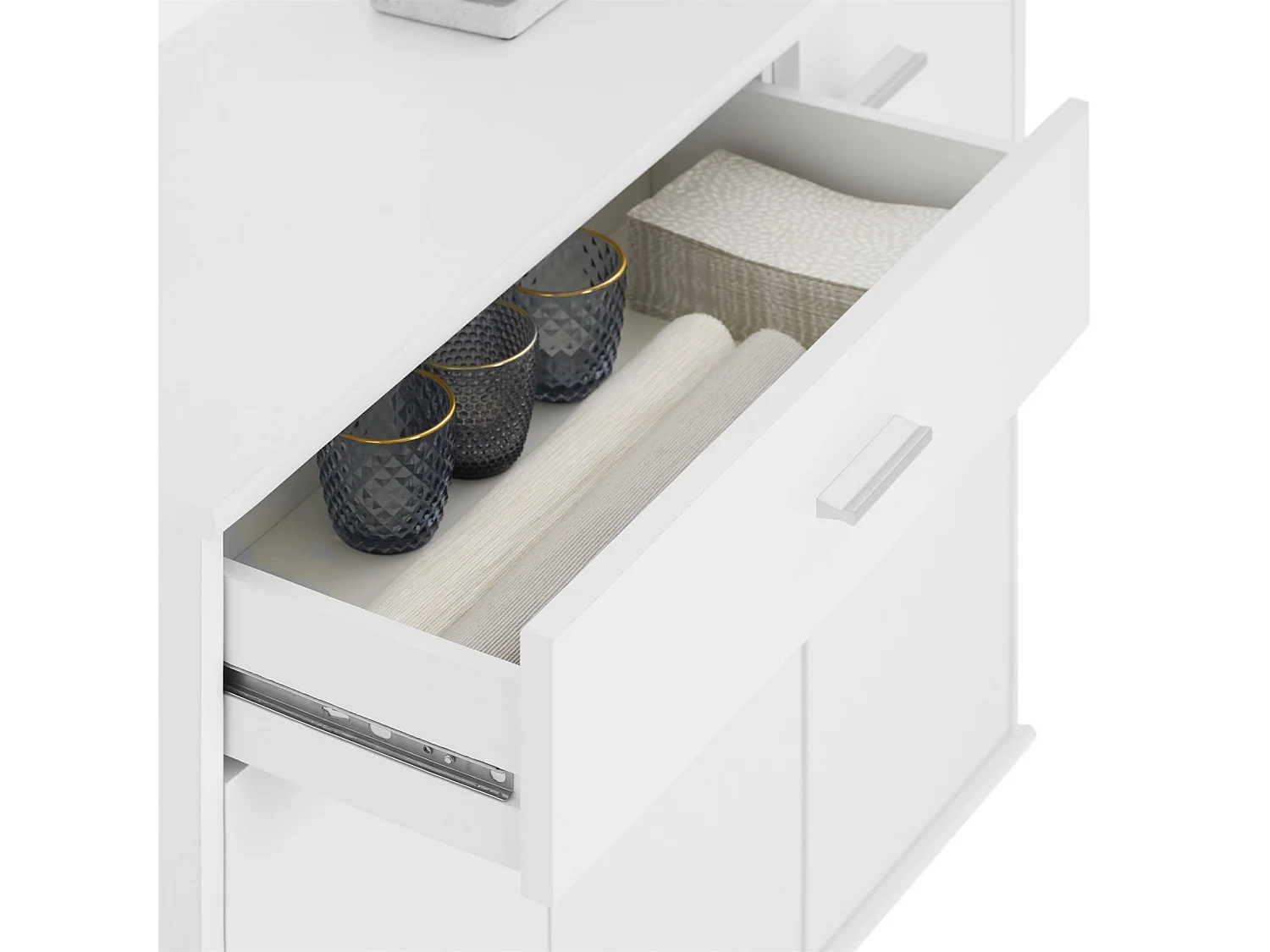 Buffet salle à manger CORLAINE L 88 cm blanc avec 1 tiroir et 3 portes, bahut bas, meuble de rangement